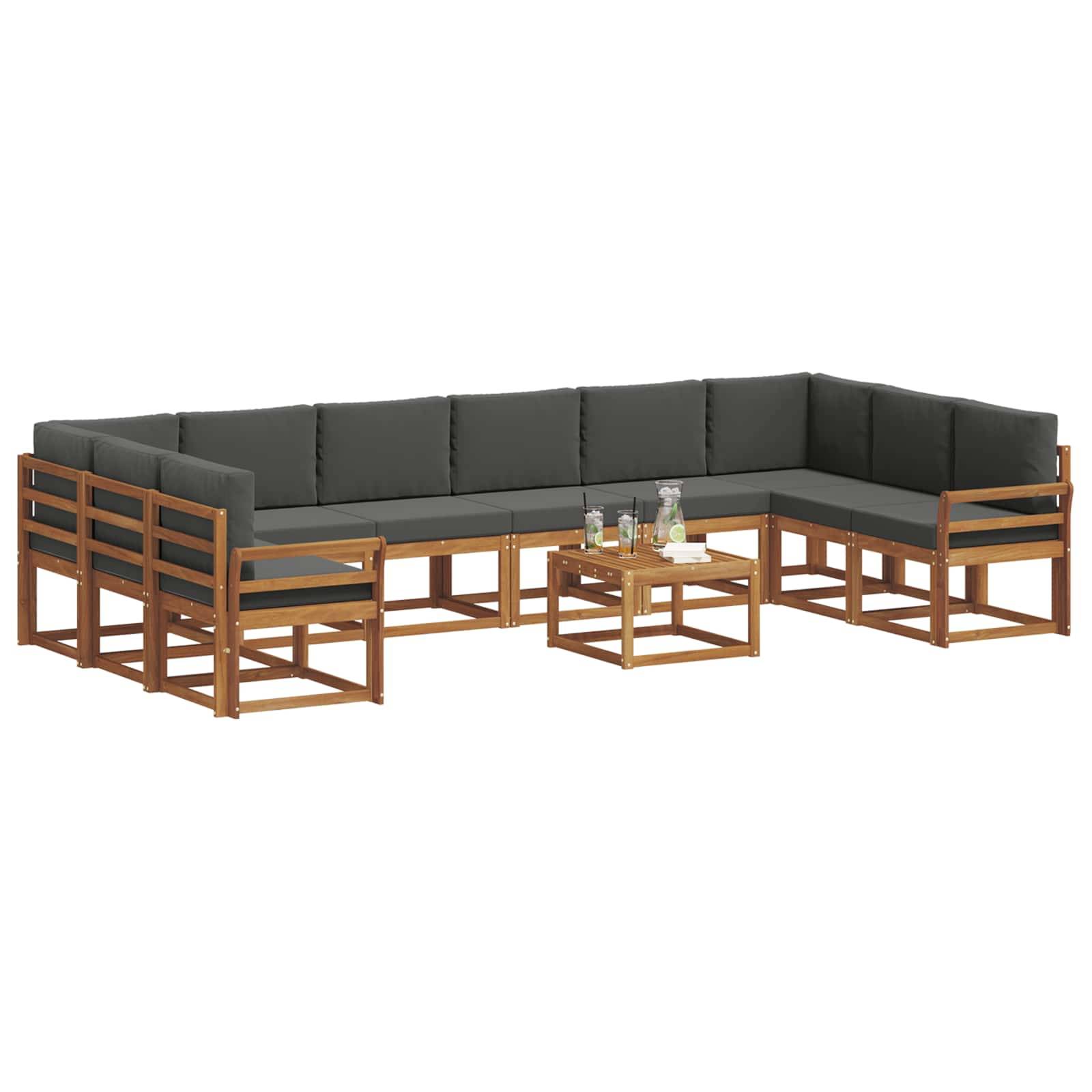 vidaXL Outdoor-Sofagarnitur mit Kissen 11 pcs Natur und Anthrazit