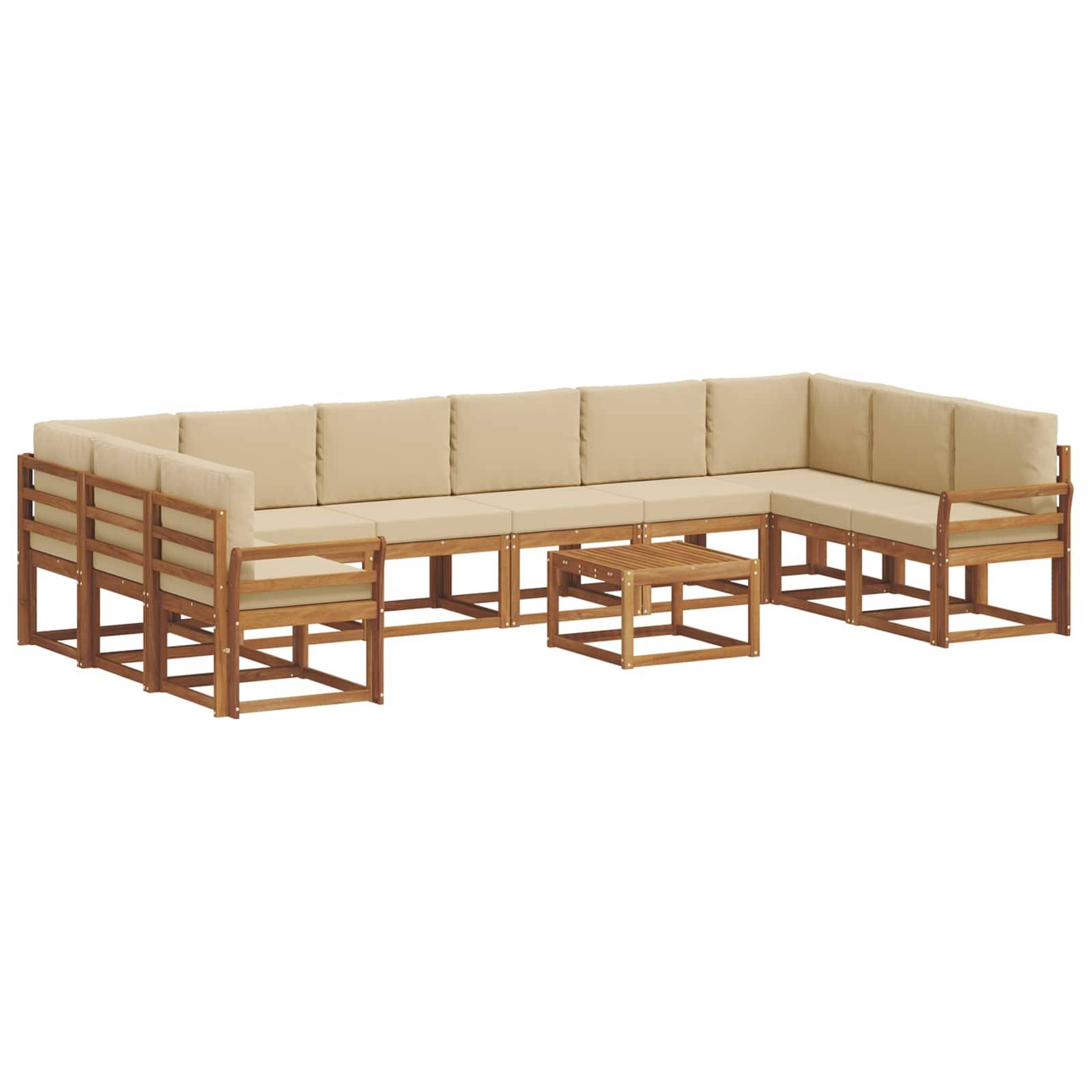 vidaXL Outdoor-Sofagarnitur mit Kissen 11 pcs Natur und Beige