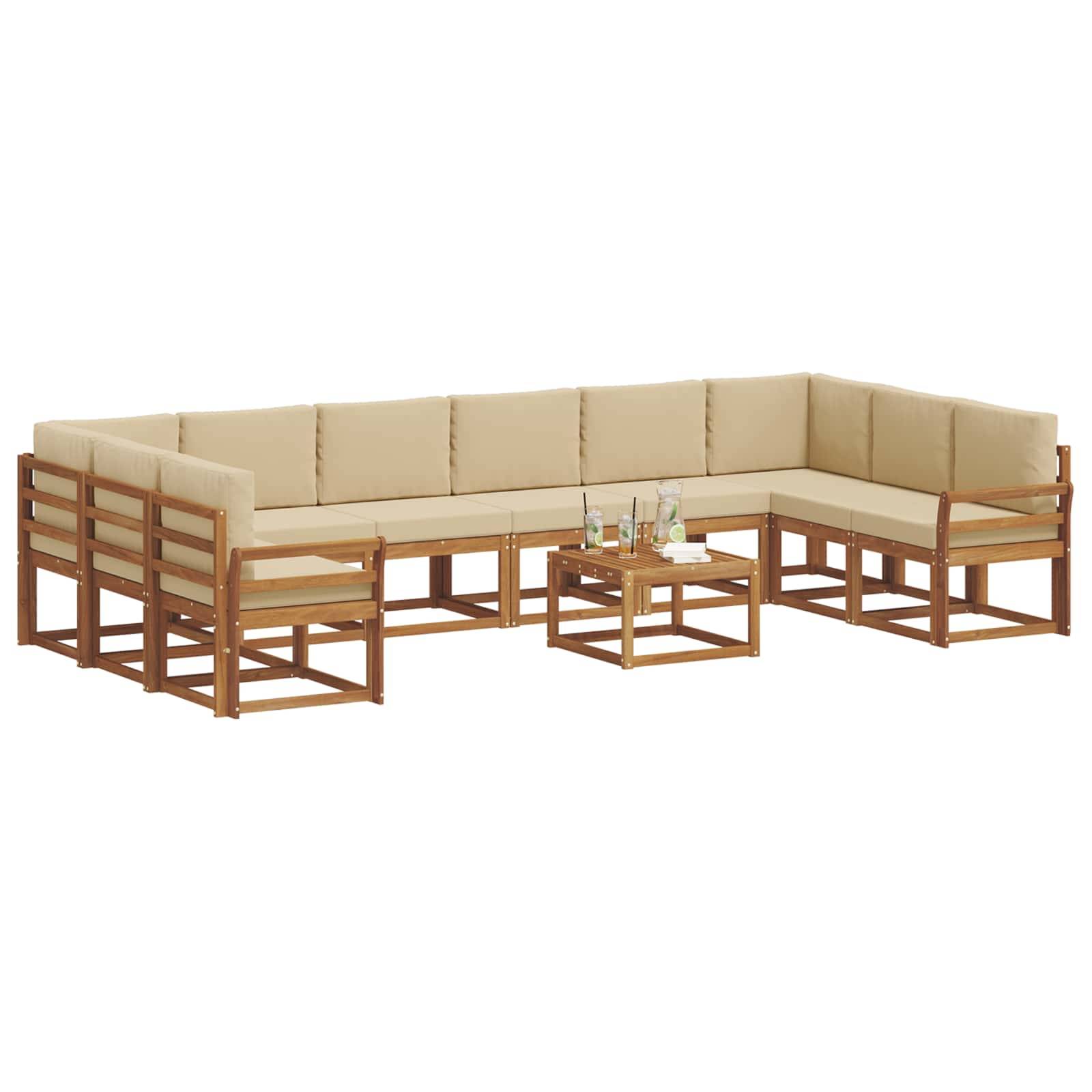 vidaXL Outdoor-Sofagarnitur mit Kissen 11 pcs Natur und Beige
