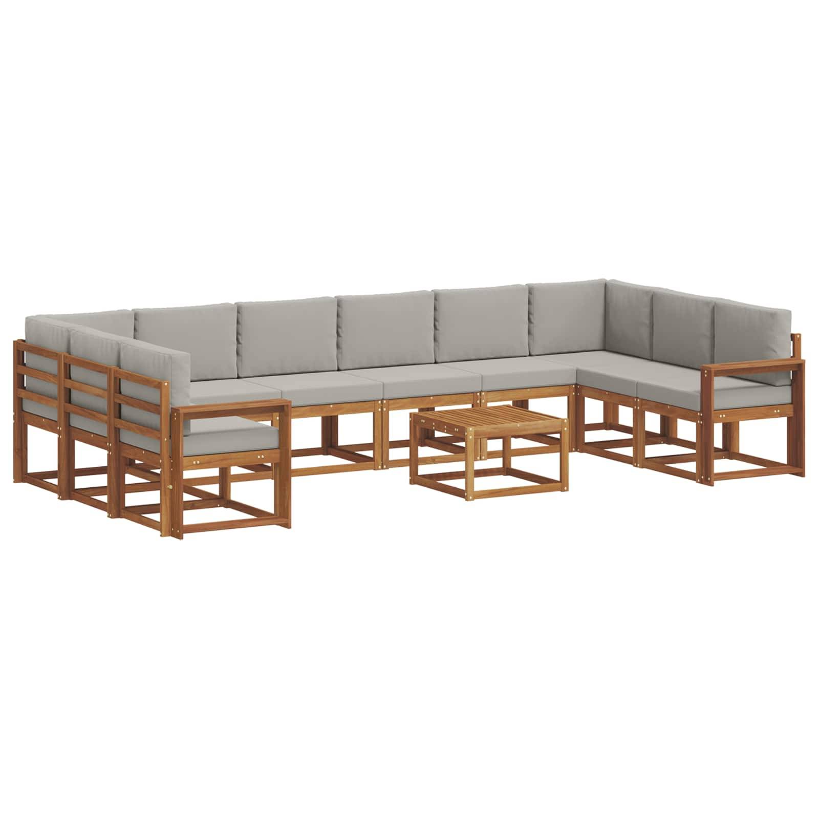 vidaXL Outdoor-Sofagarnitur mit Kissen 11 pcs Natürlich und Hellgrau