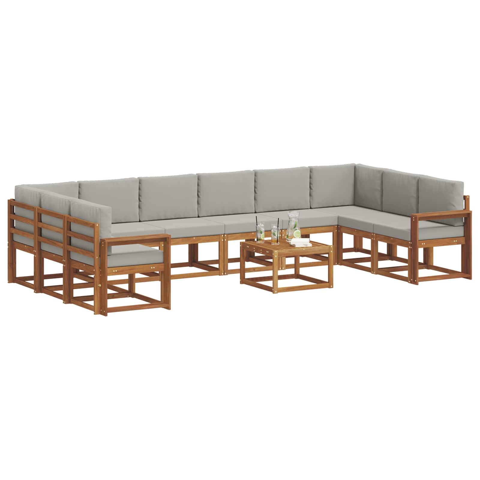vidaXL Outdoor-Sofagarnitur mit Kissen 11 pcs Natürlich und Hellgrau