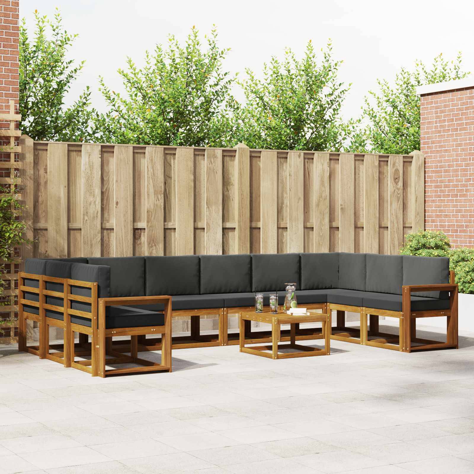 vidaXL Outdoor-Sofagarnitur mit Kissen 11 pcs Natur und Anthrazit