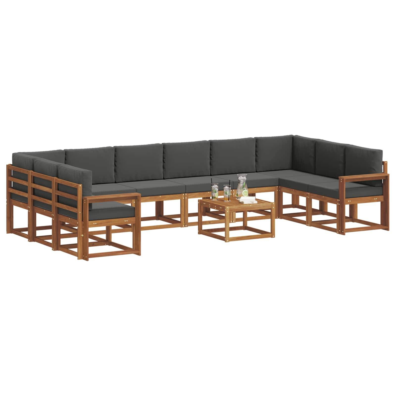 vidaXL Outdoor-Sofagarnitur mit Kissen 11 pcs Natur und Anthrazit