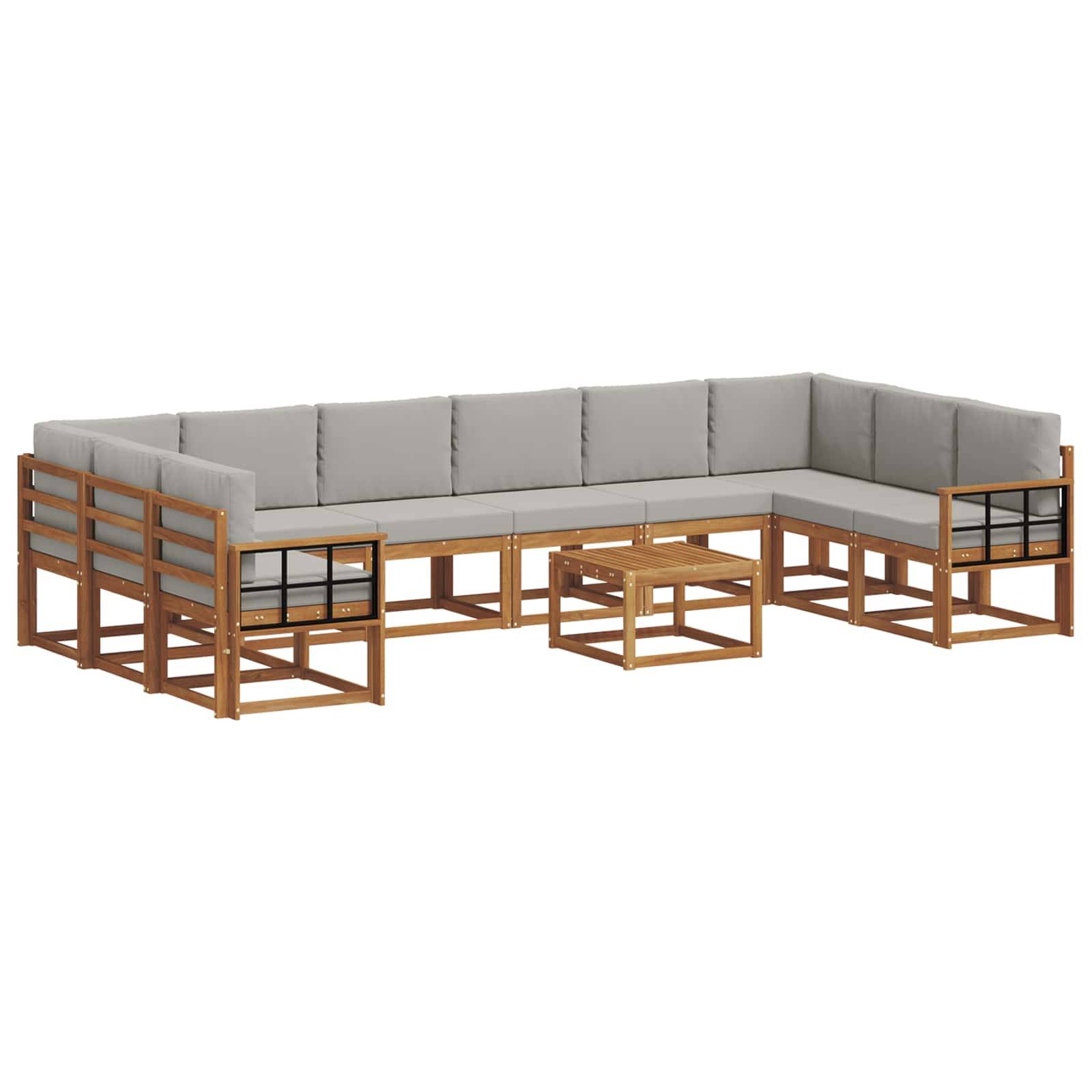 vidaXL Outdoor-Sofagarnitur mit Kissen 11 pcs Natürlich und Hellgrau