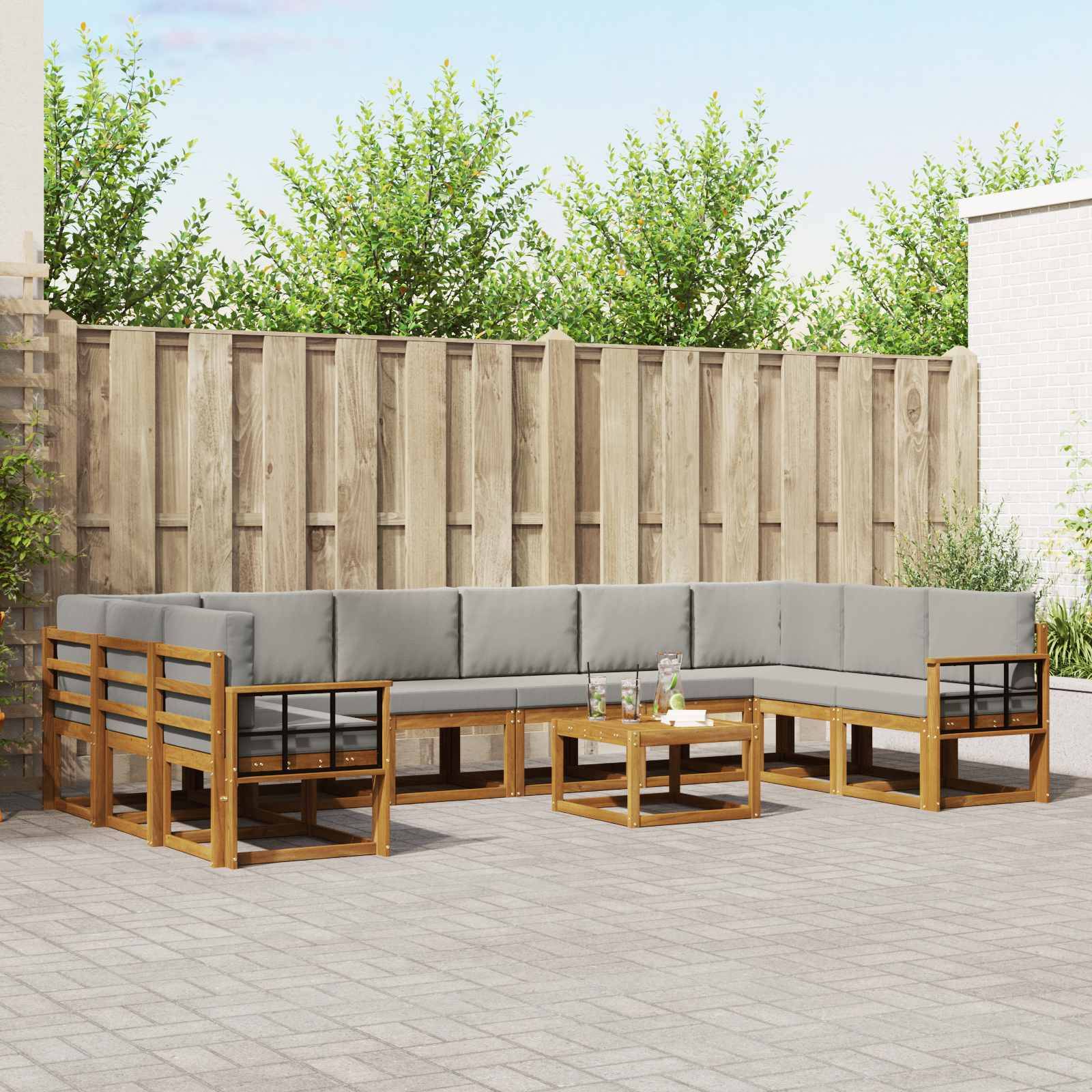 vidaXL Outdoor-Sofagarnitur mit Kissen 11 pcs Natürlich und Hellgrau