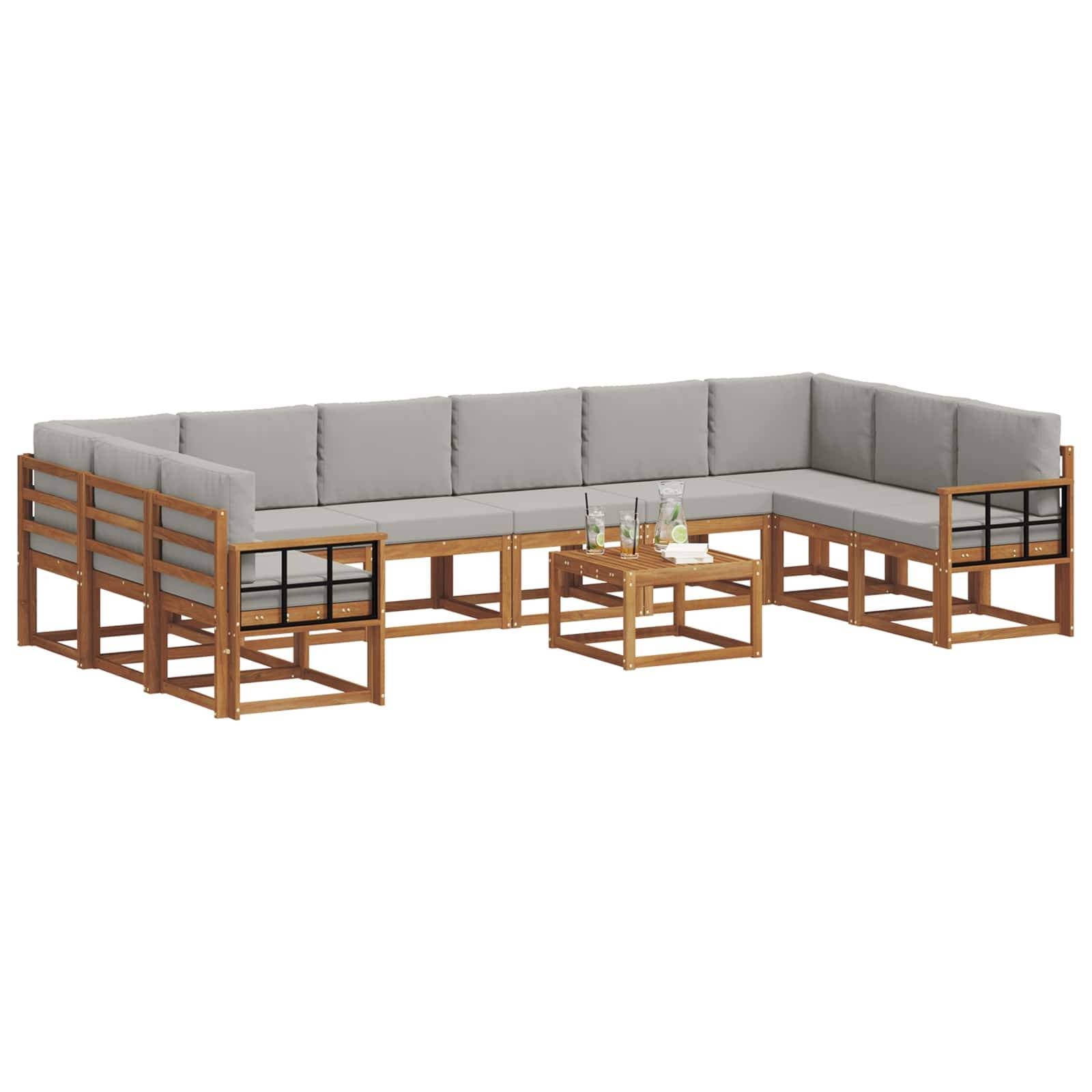 vidaXL Outdoor-Sofagarnitur mit Kissen 11 pcs Natürlich und Hellgrau