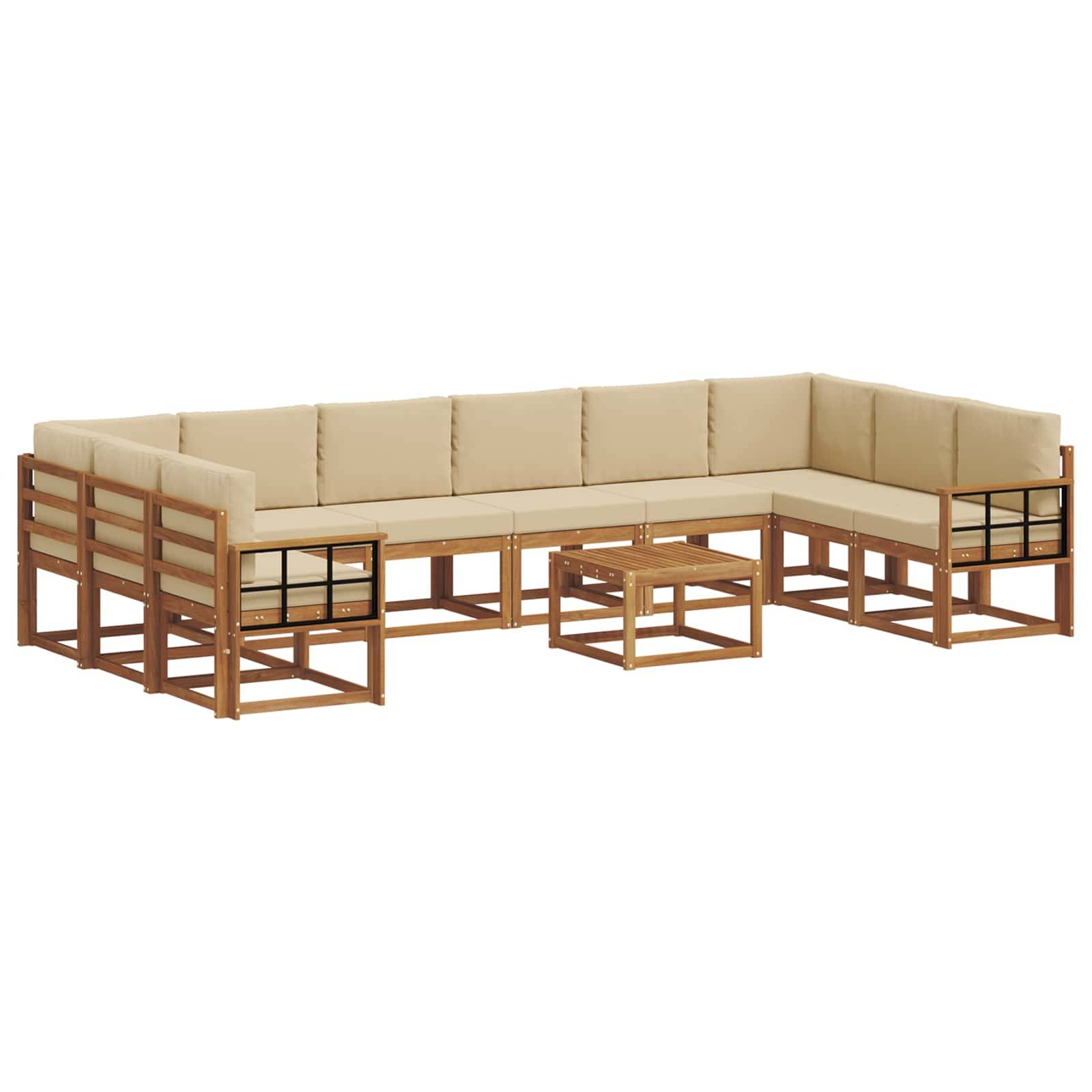 vidaXL Outdoor-Sofagarnitur mit Kissen 11 pcs Natur und Beige