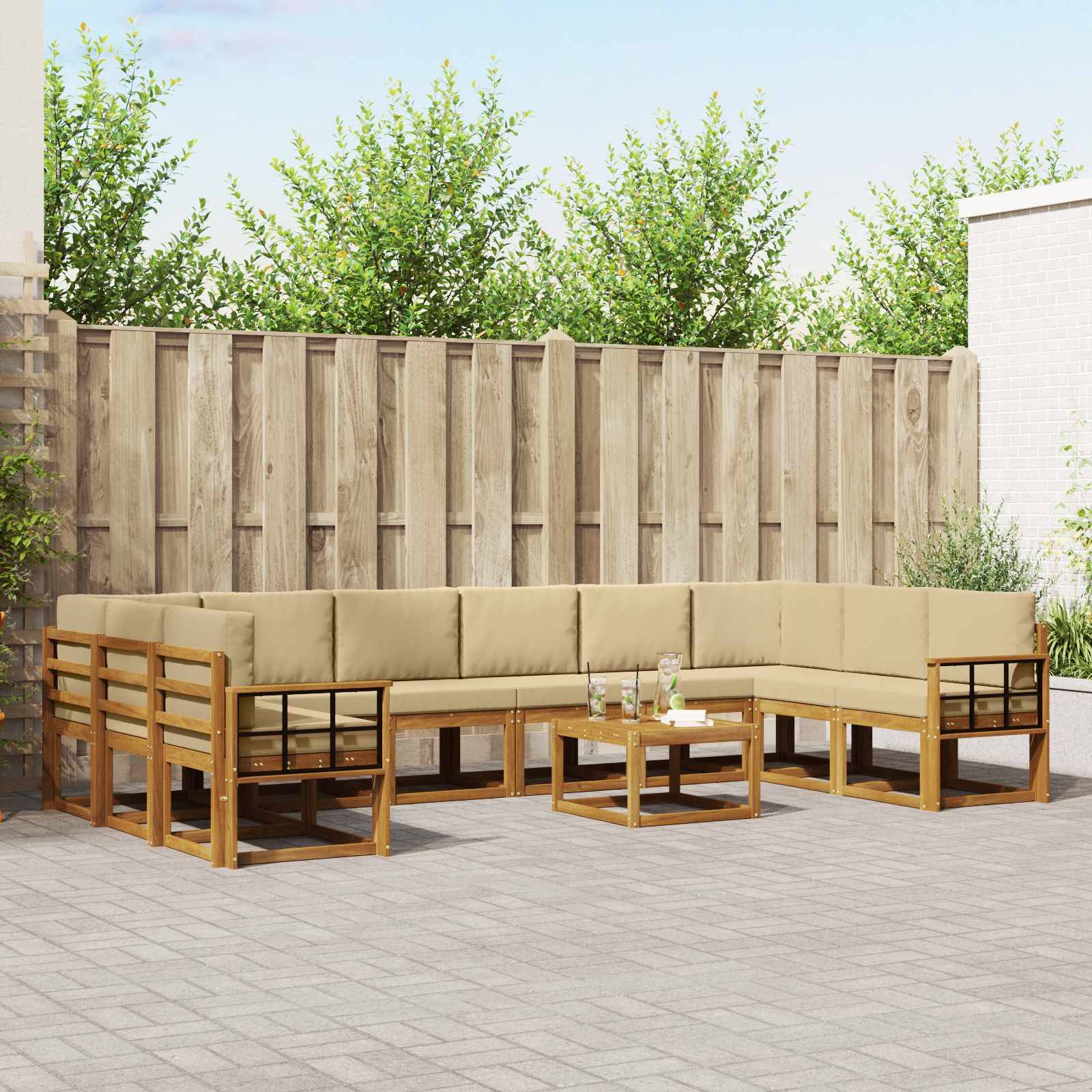 vidaXL Outdoor-Sofagarnitur mit Kissen 11 pcs Natur und Beige