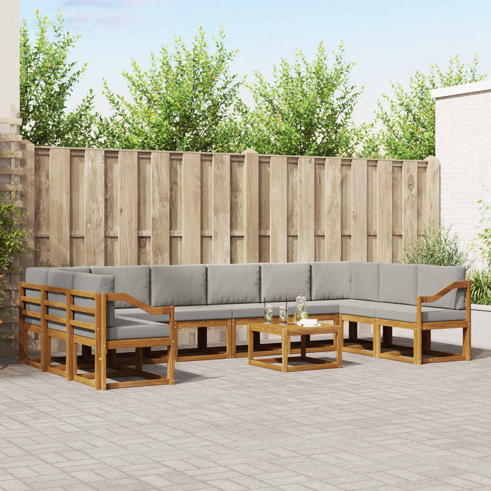 vidaXL Outdoor-Sofagarnitur mit Kissen 11 pcs Natürlich und Hellgrau