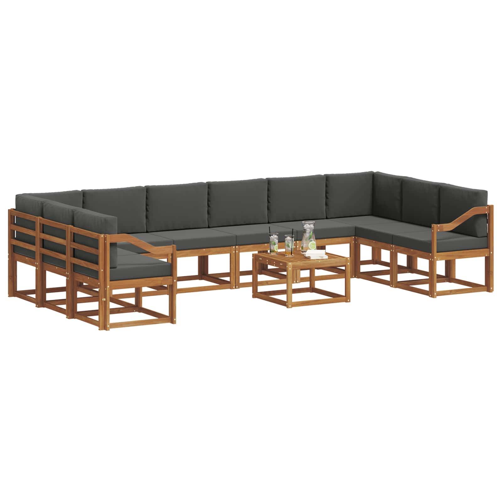 vidaXL Outdoor-Sofagarnitur mit Kissen 11 pcs Natur und Anthrazit