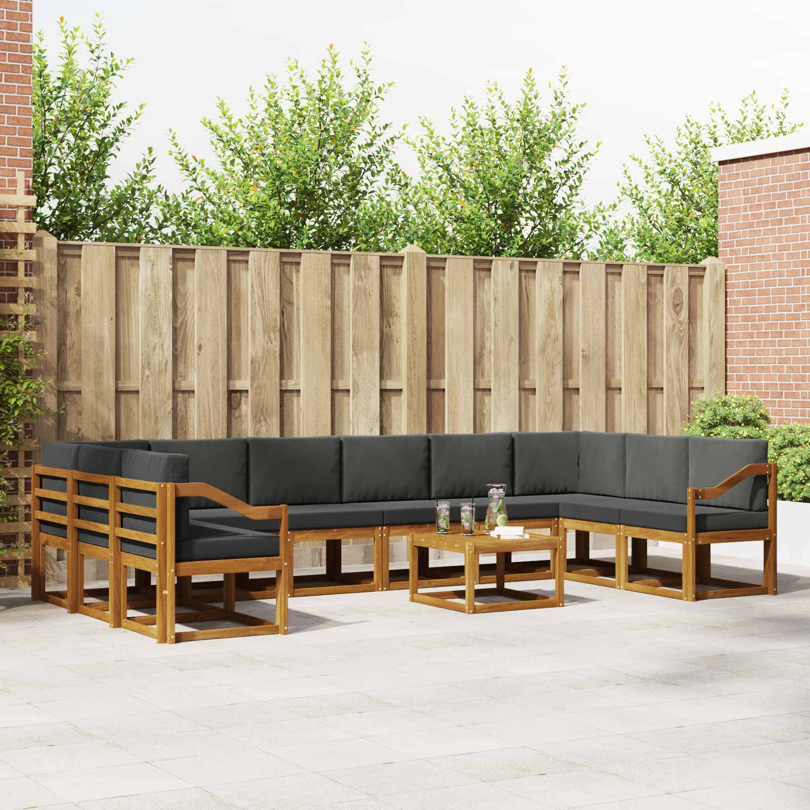 vidaXL Outdoor-Sofagarnitur mit Kissen 11 pcs Natur und Anthrazit