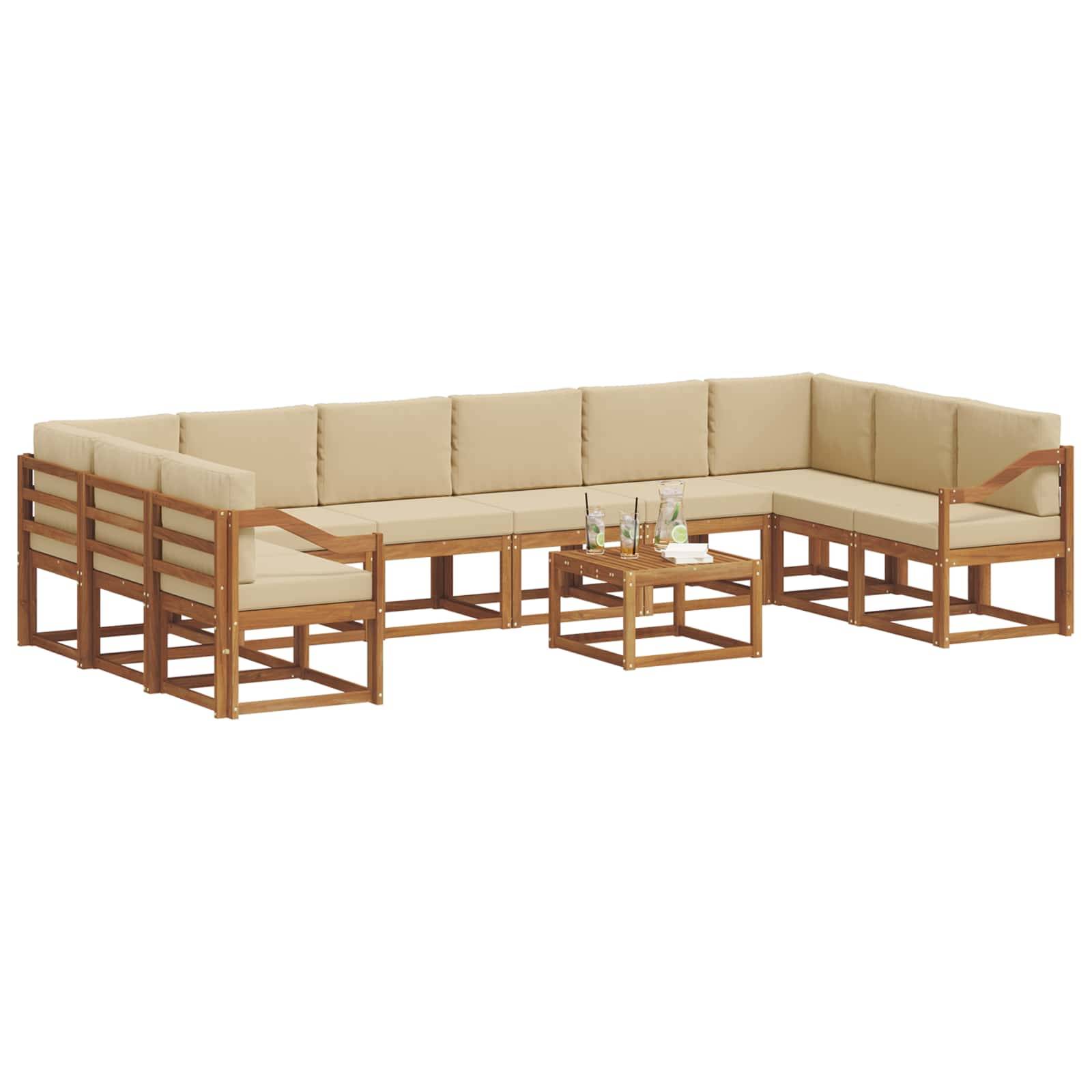 vidaXL Outdoor-Sofagarnitur mit Kissen 11 pcs Natur und Beige