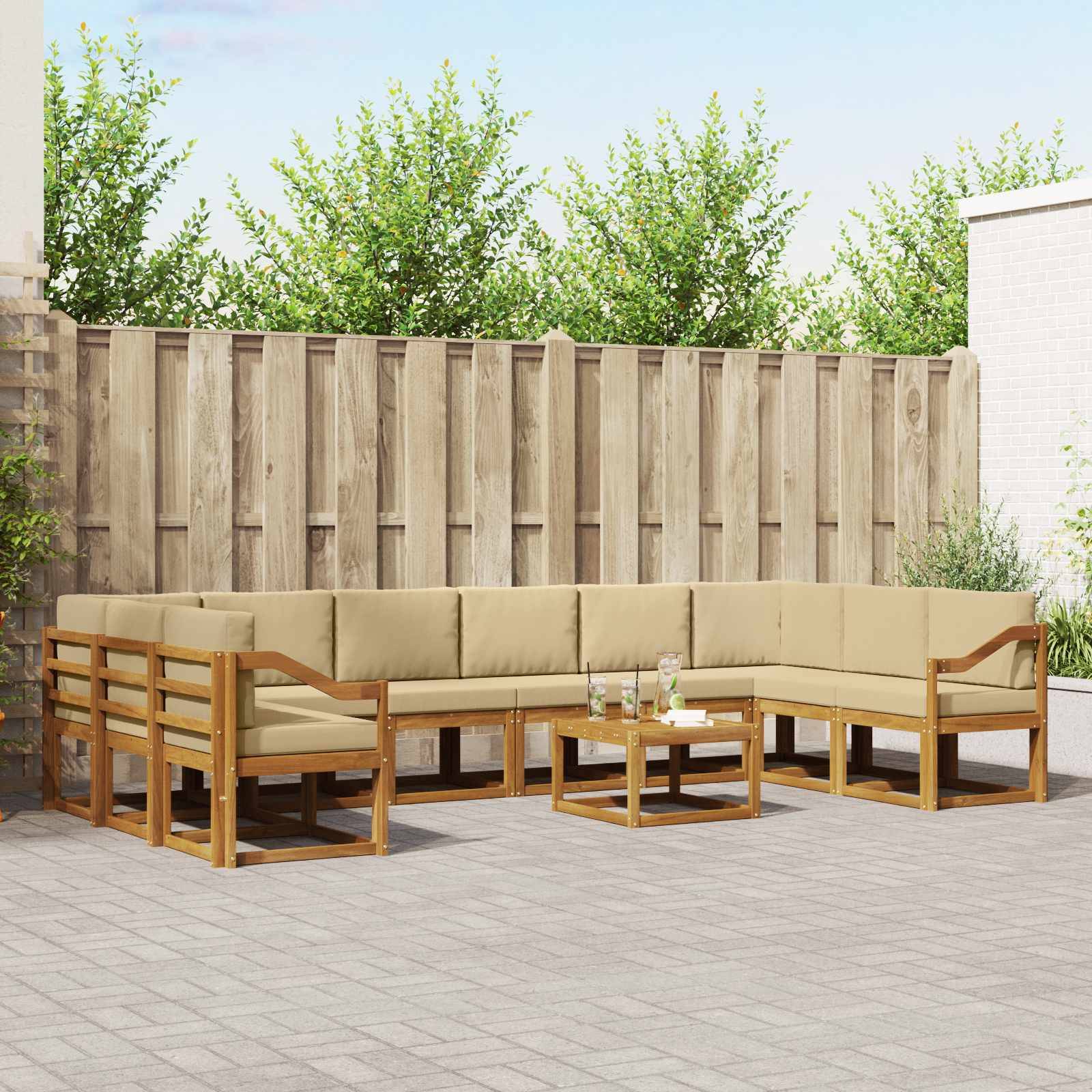 vidaXL Outdoor-Sofagarnitur mit Kissen 11 pcs Natur und Beige