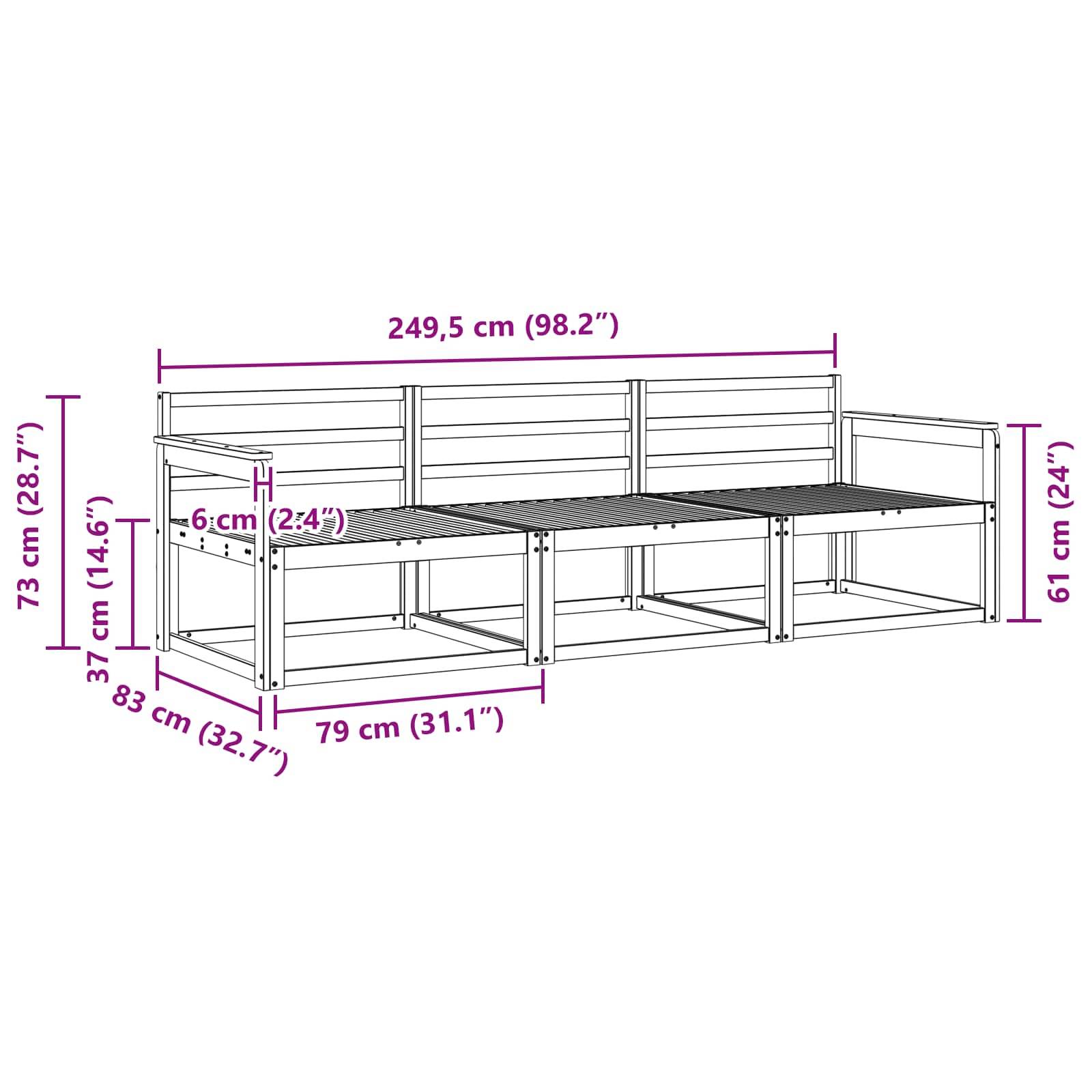 vidaXL Outdoor-Sofagarnitur 3 pcs Natur Massivholz Akazie