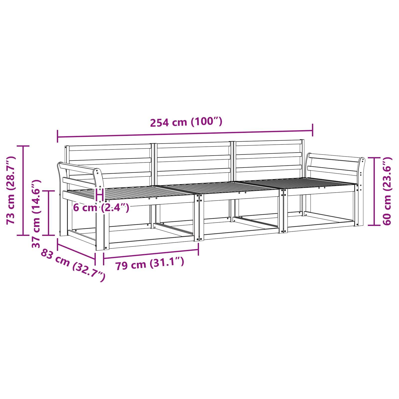 vidaXL Outdoor-Sofagarnitur 3 pcs Natur Massivholz Akazie