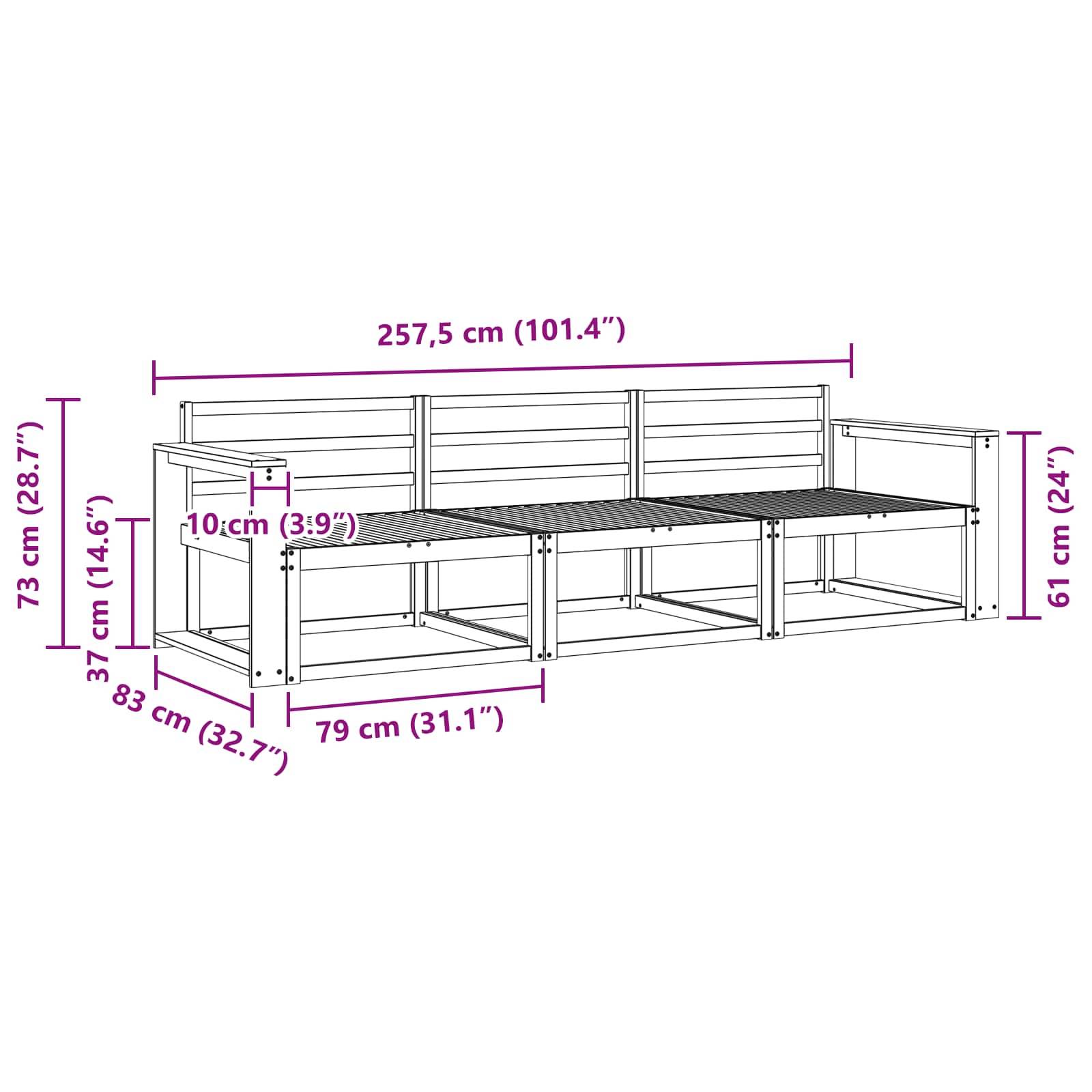 vidaXL Outdoor-Sofagarnitur 3 pcs Natur Massivholz Akazie