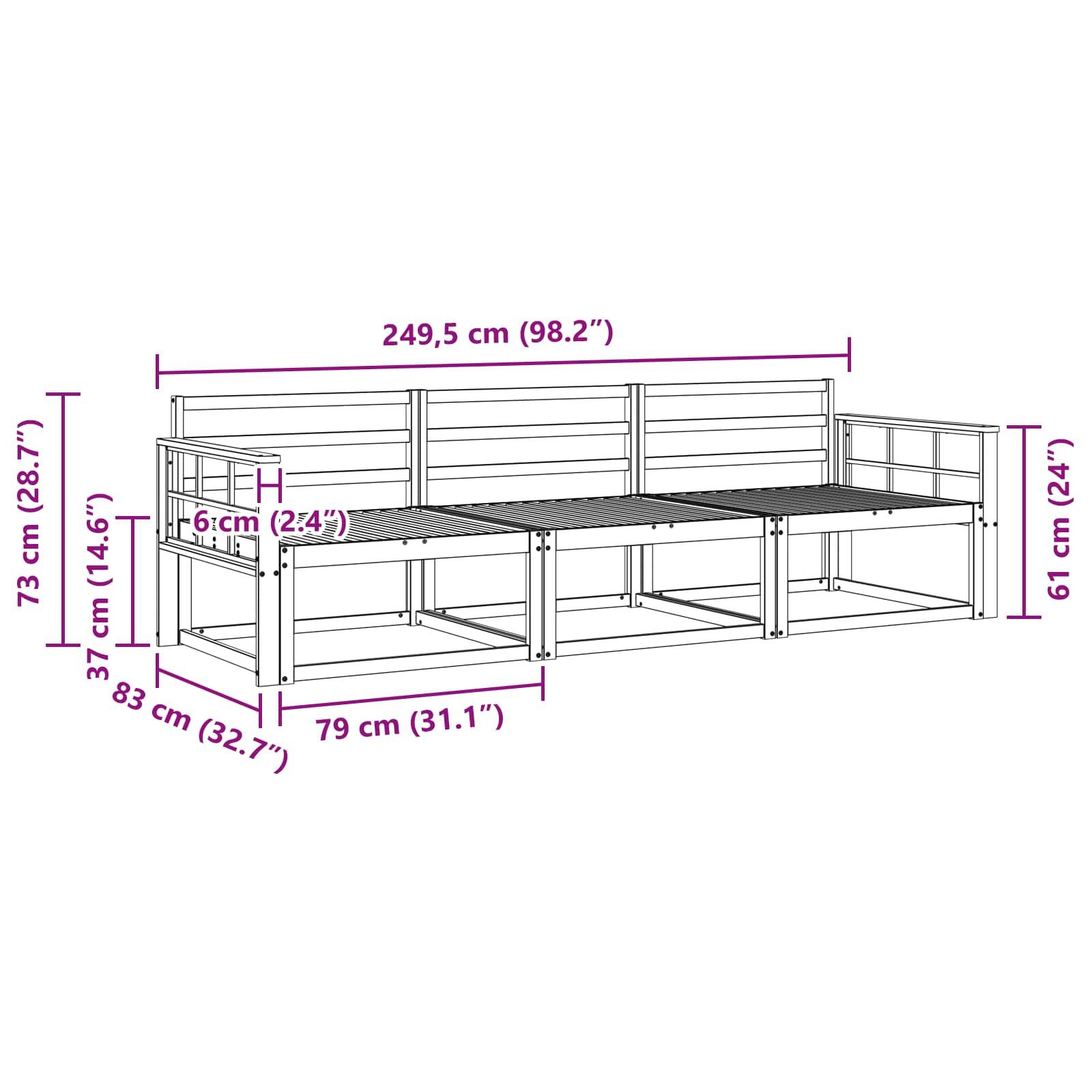 vidaXL Outdoor-Sofagarnitur 3 pcs Natur Massivholz Akazie