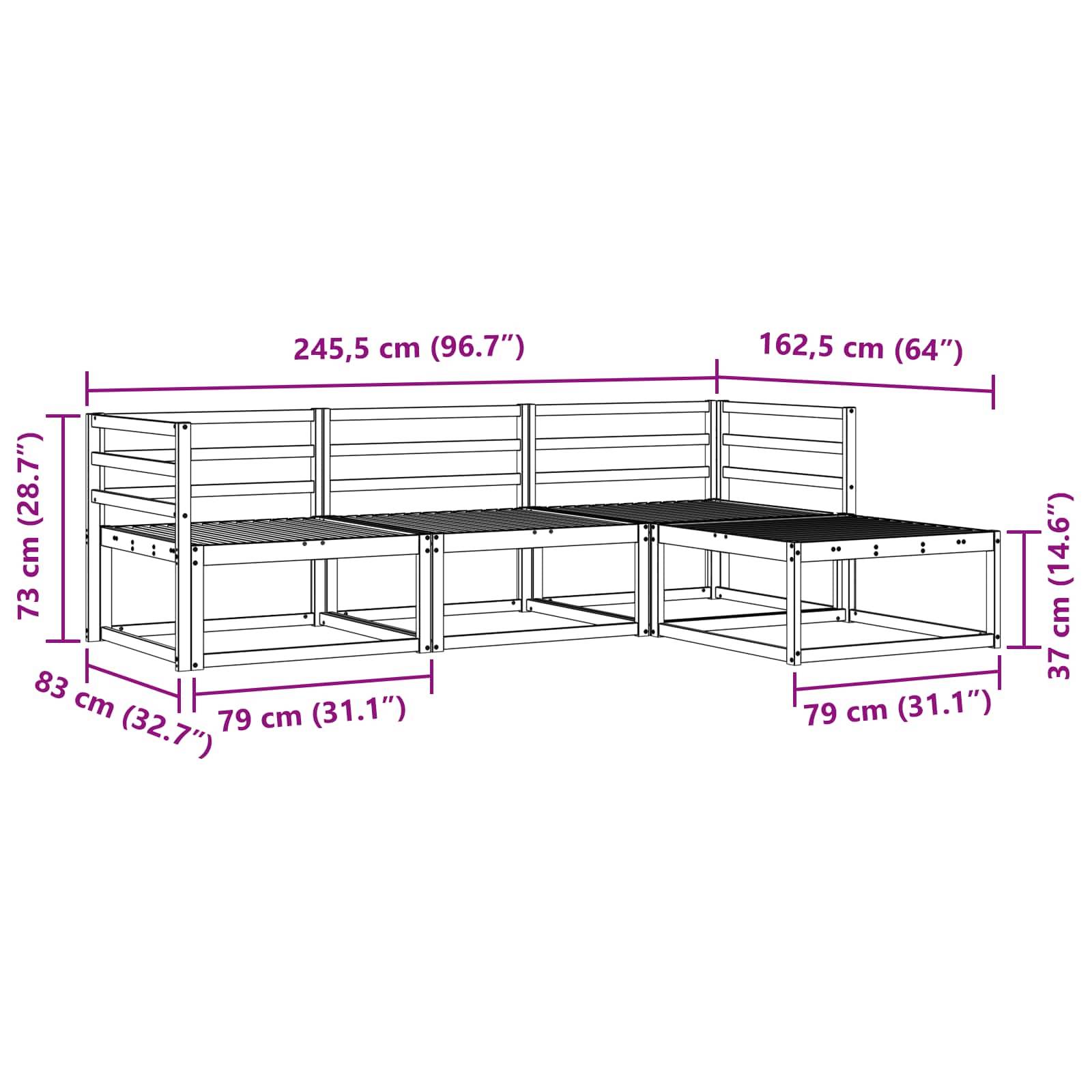 vidaXL Outdoor-Sofagarnitur 4 pcs Weiß 245,5 x 162,5 x 73 cm