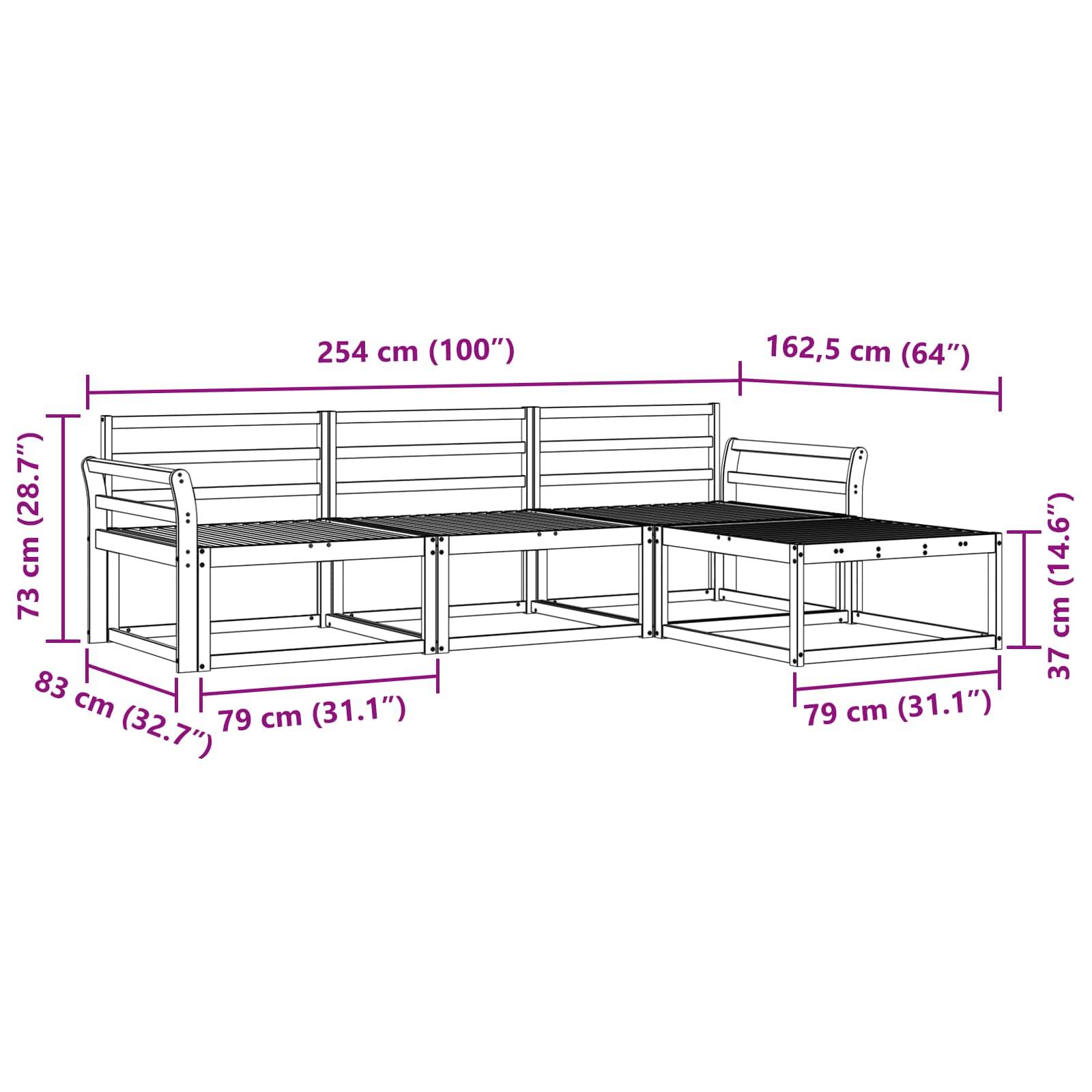 vidaXL Outdoor-Sofagarnitur 4 pcs Weiß 254 x 162,5 x 73 cm