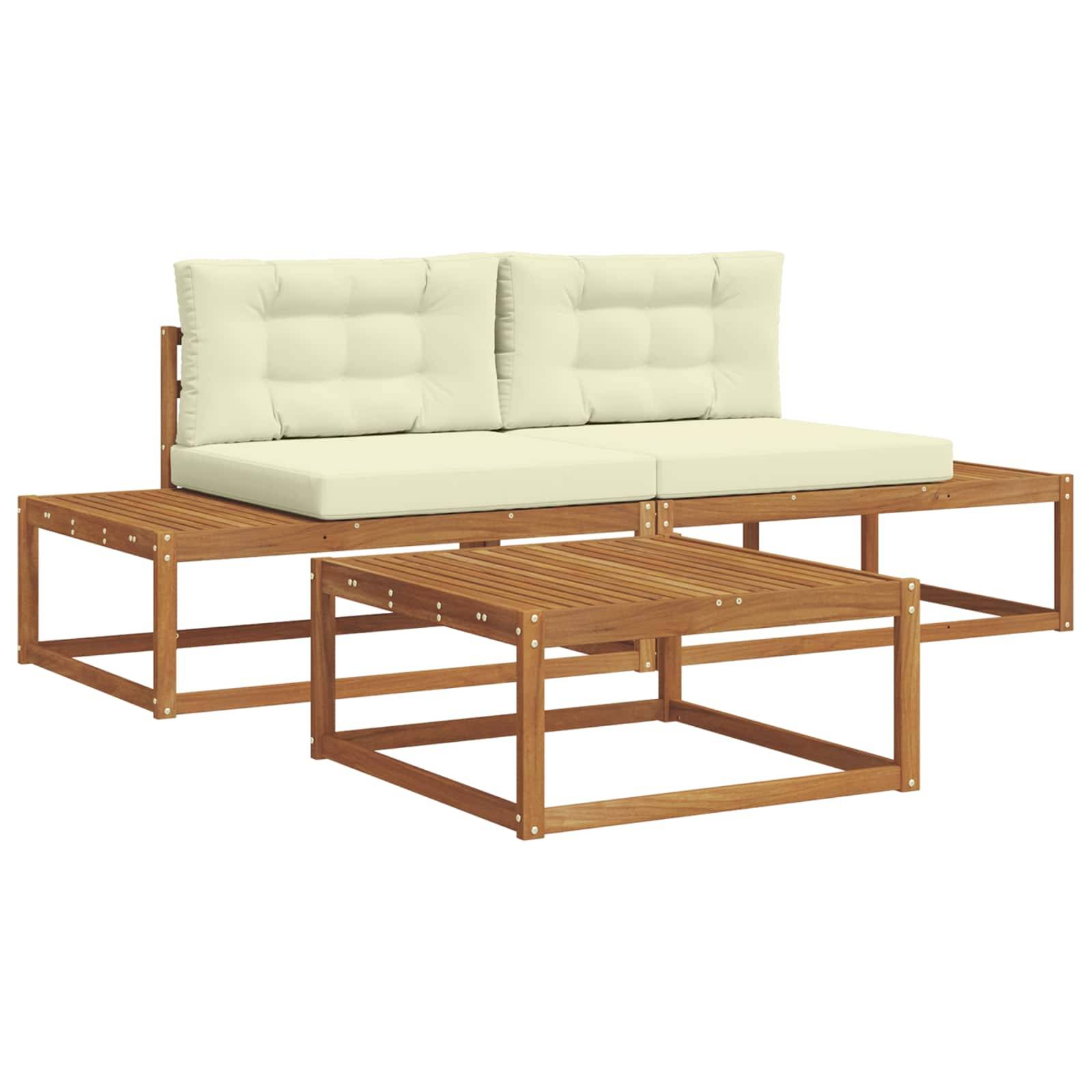 vidaXL Outdoor-Sofagarnitur mit Kissen 3 Stück Natur und Creme