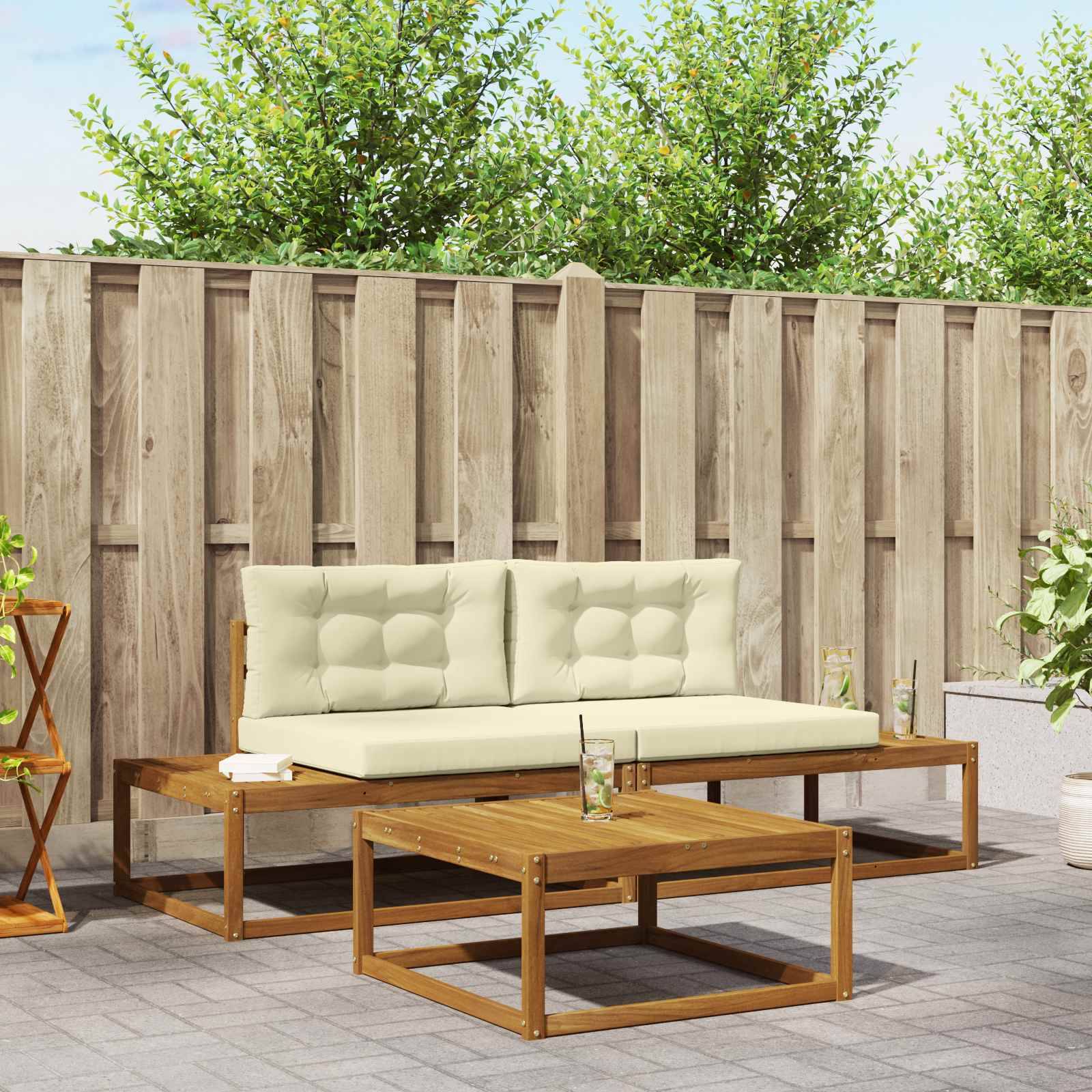 vidaXL Outdoor-Sofagarnitur mit Kissen 3 Stück Natur und Creme