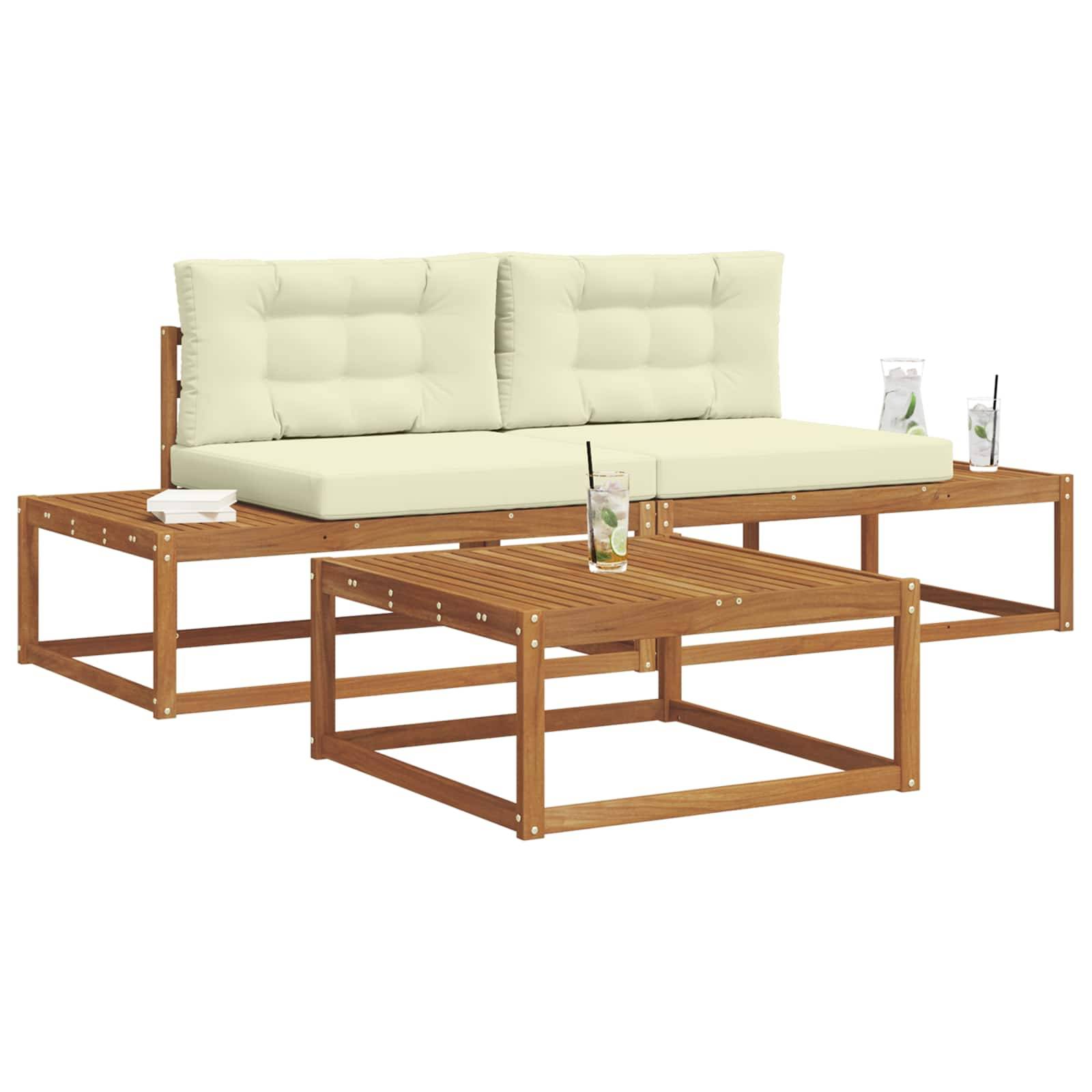 vidaXL Outdoor-Sofagarnitur mit Kissen 3 Stück Natur und Creme