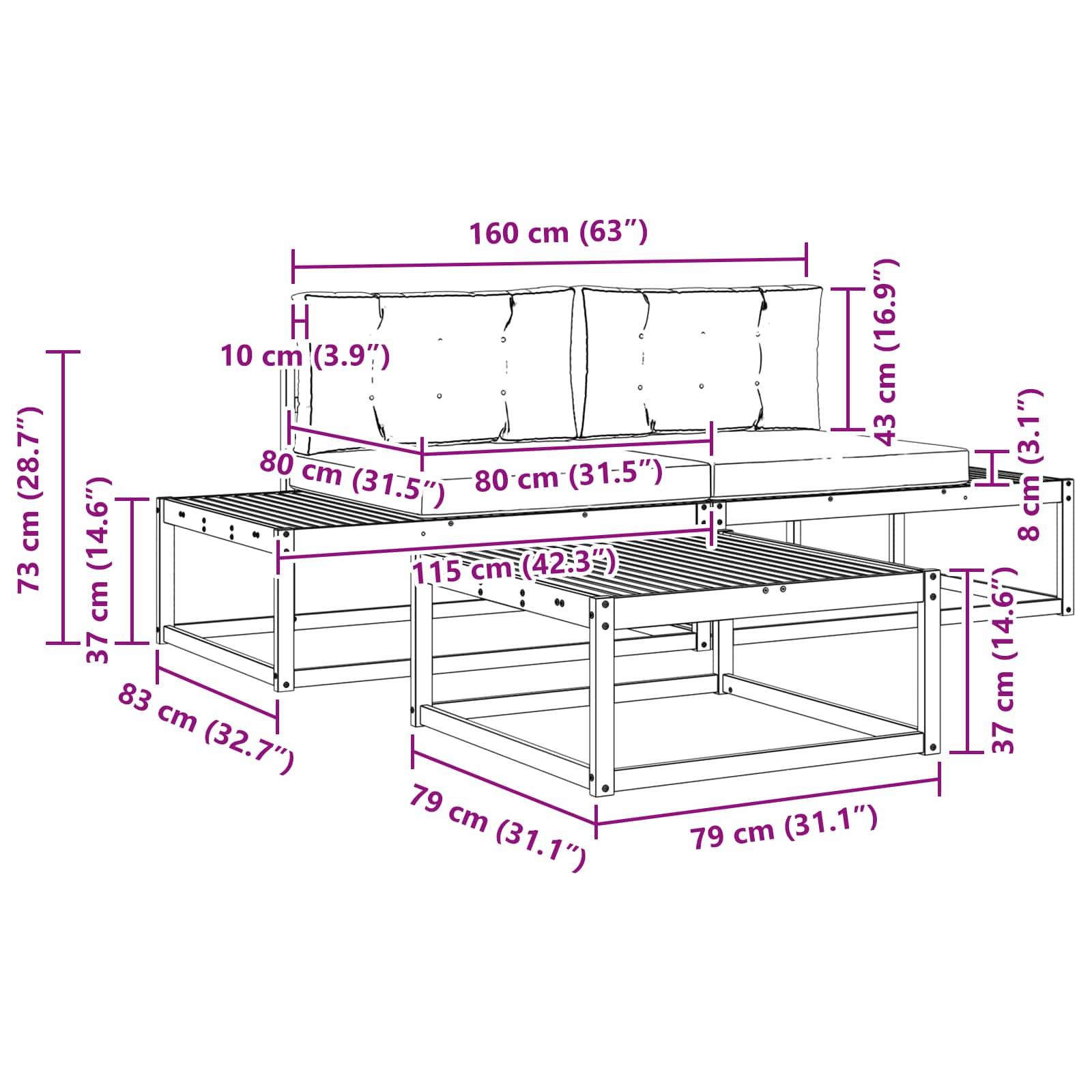 vidaXL Outdoor-Sofagarnitur mit Kissen 3 Stück Natur und Creme