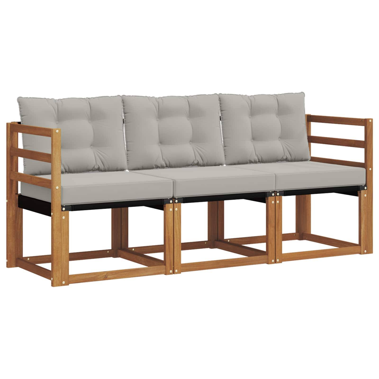 vidaXL Outdoor-Sofagarnitur mit Kissen 3 pcs Natürlich und Hellgrau