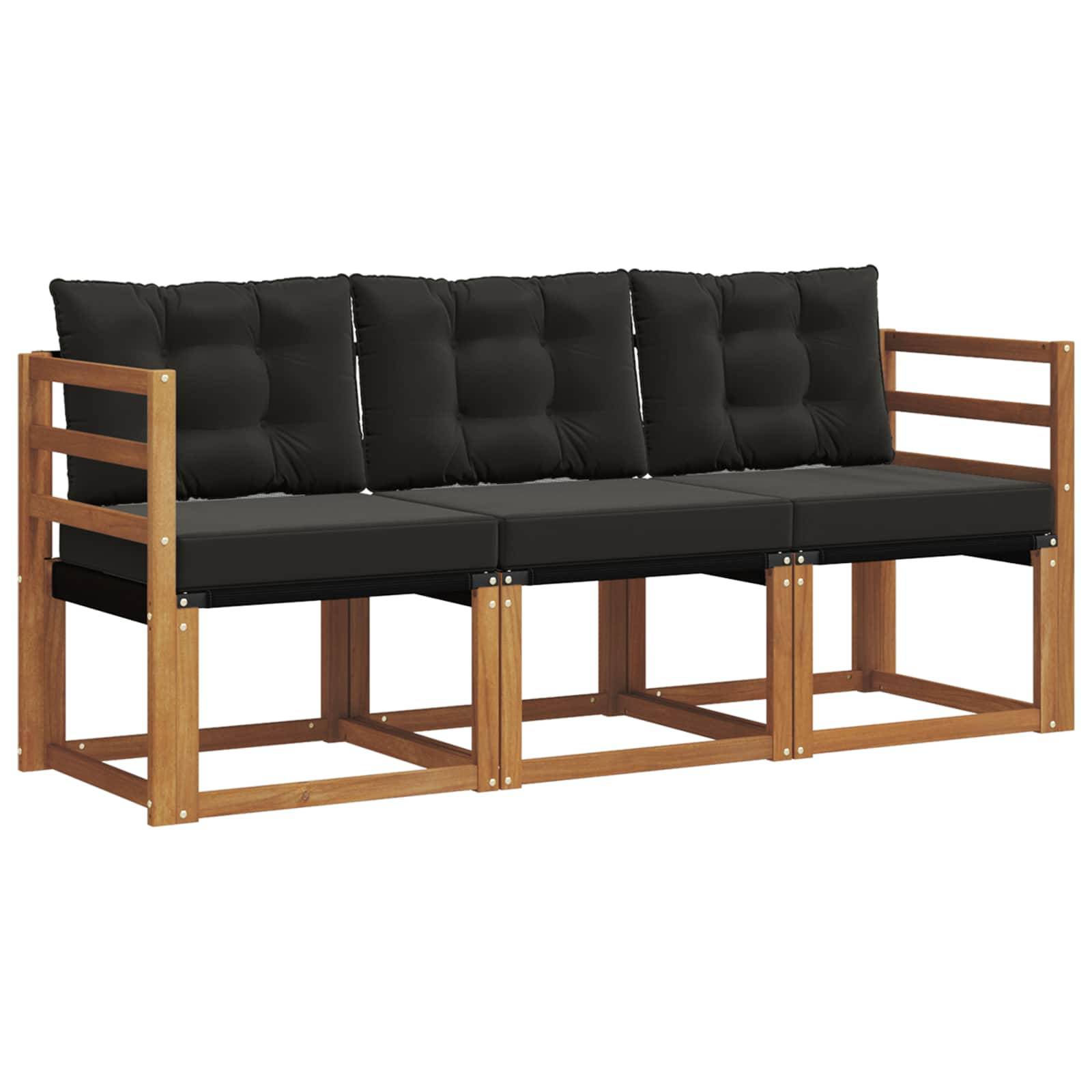 vidaXL Outdoor-Sofagarnitur mit Kissen 3 pcs Natürlich und Schwarz