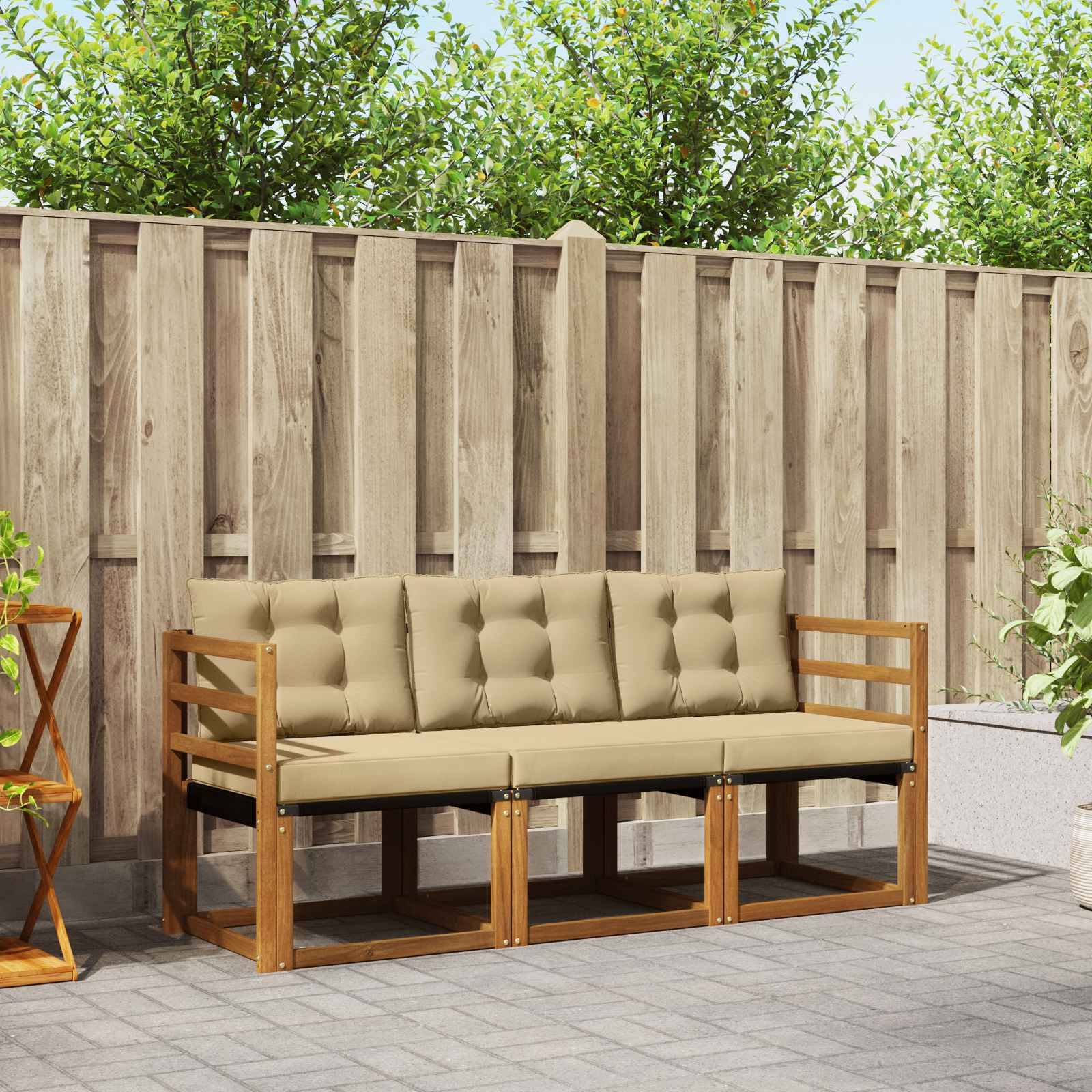 vidaXL Outdoor-Sofagarnitur mit Kissen 3 pcs Natur und Beige