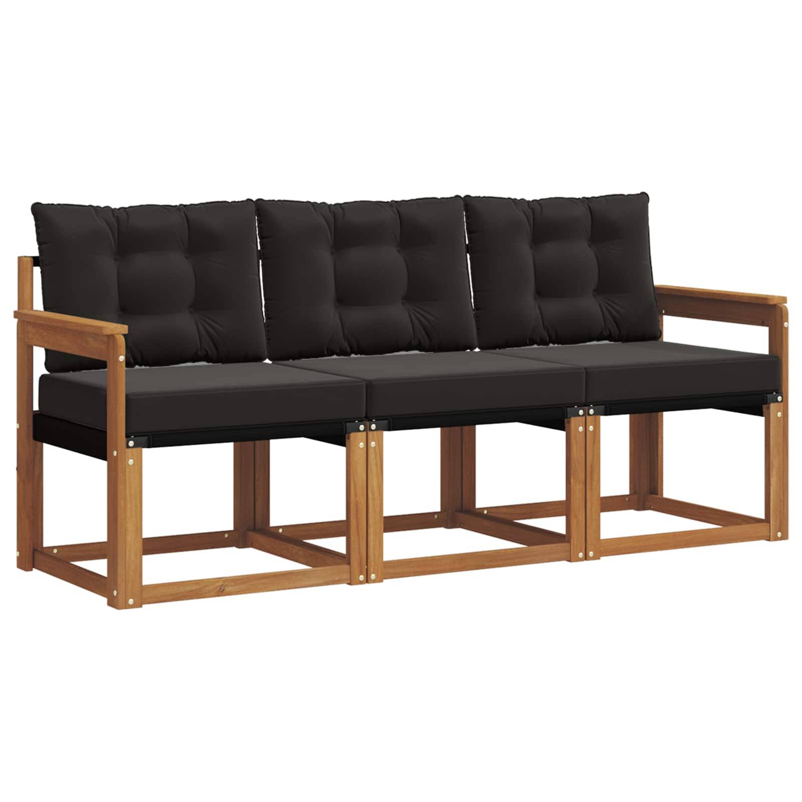 vidaXL Outdoor-Sofagarnitur mit Kissen 3 pcs Natürlich und Schwarz