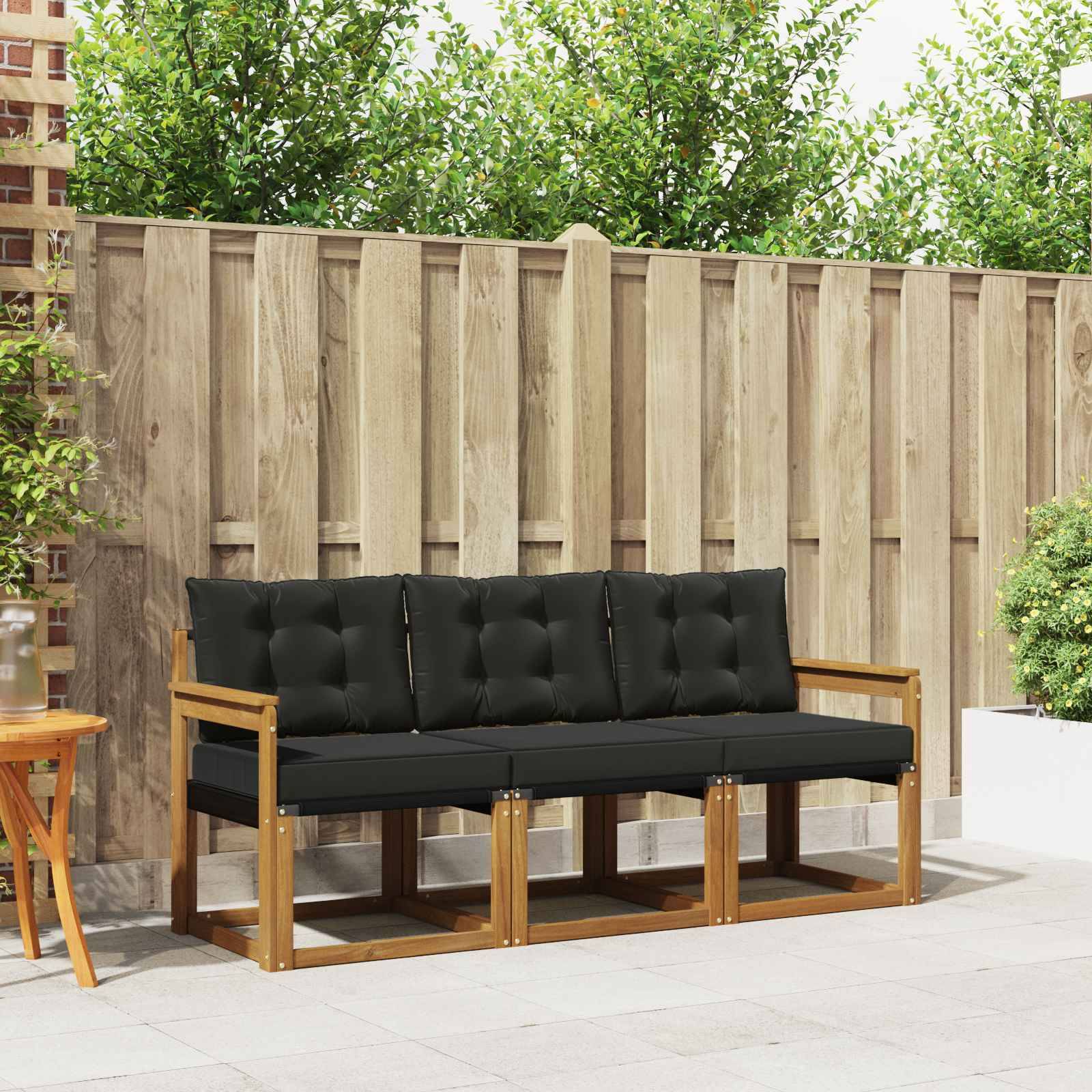 vidaXL Outdoor-Sofagarnitur mit Kissen 3 pcs Natürlich und Schwarz