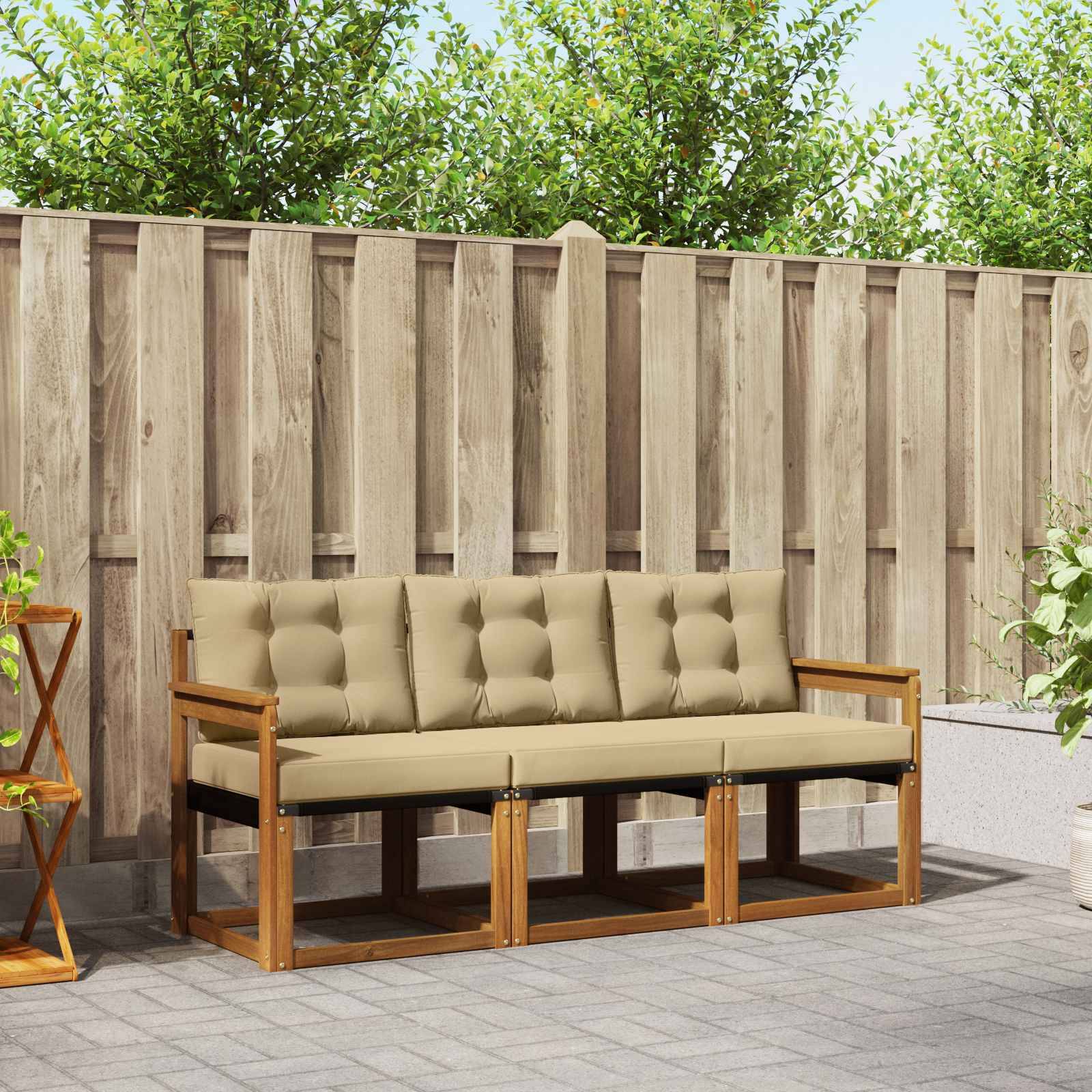 vidaXL Outdoor-Sofagarnitur mit Kissen 3 pcs Natur und Beige