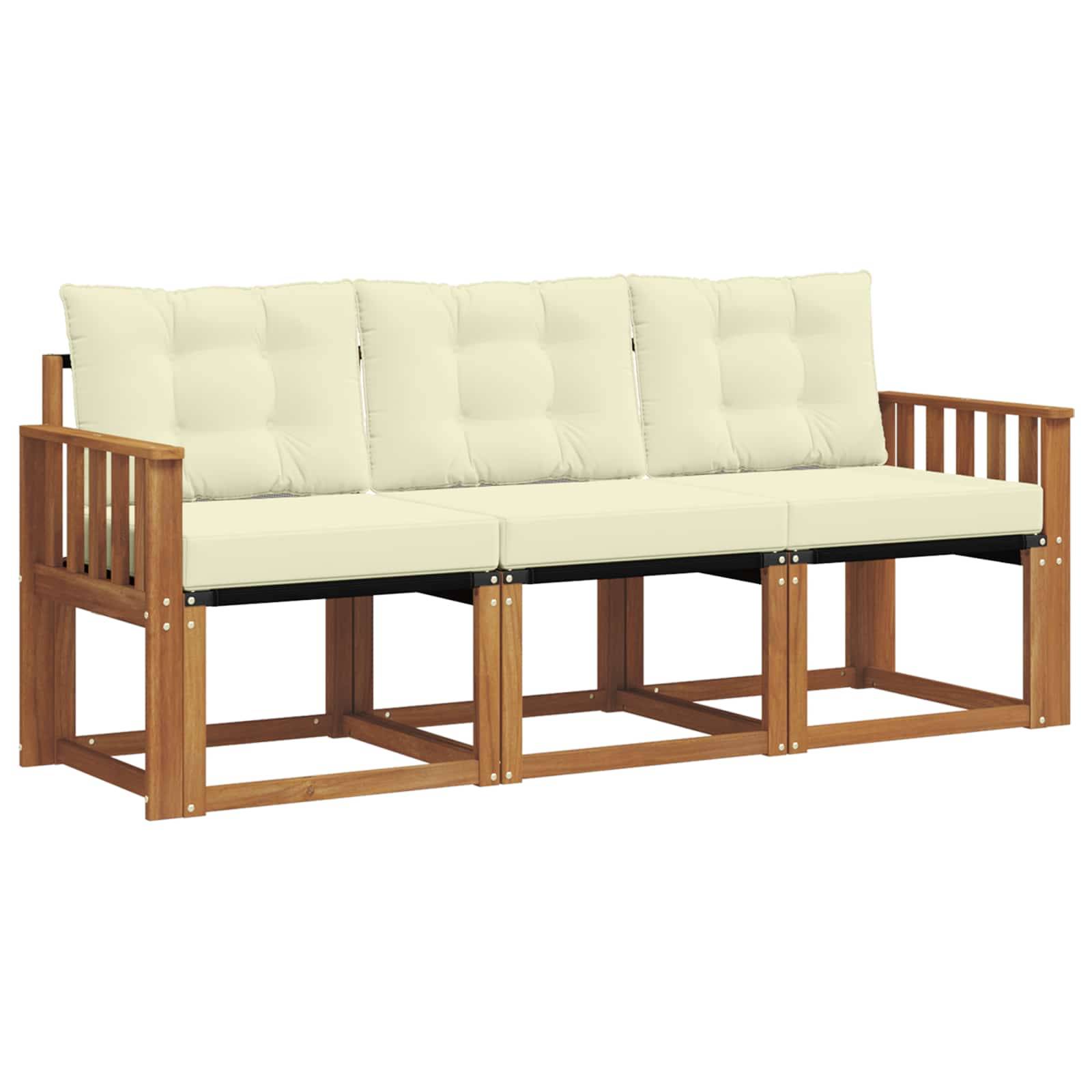 vidaXL Outdoor-Sofagarnitur mit Kissen 3 pcs Natur und Creme