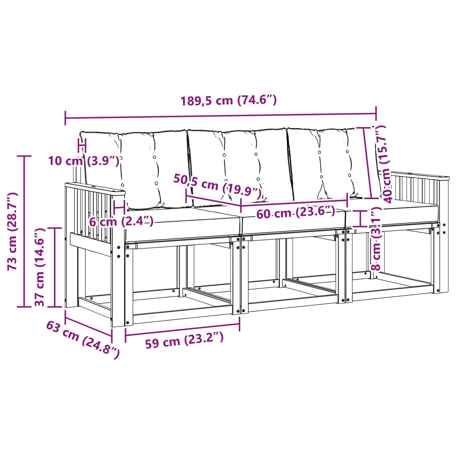 vidaXL Outdoor-Sofagarnitur mit Kissen 3 pcs Weiß und Creme