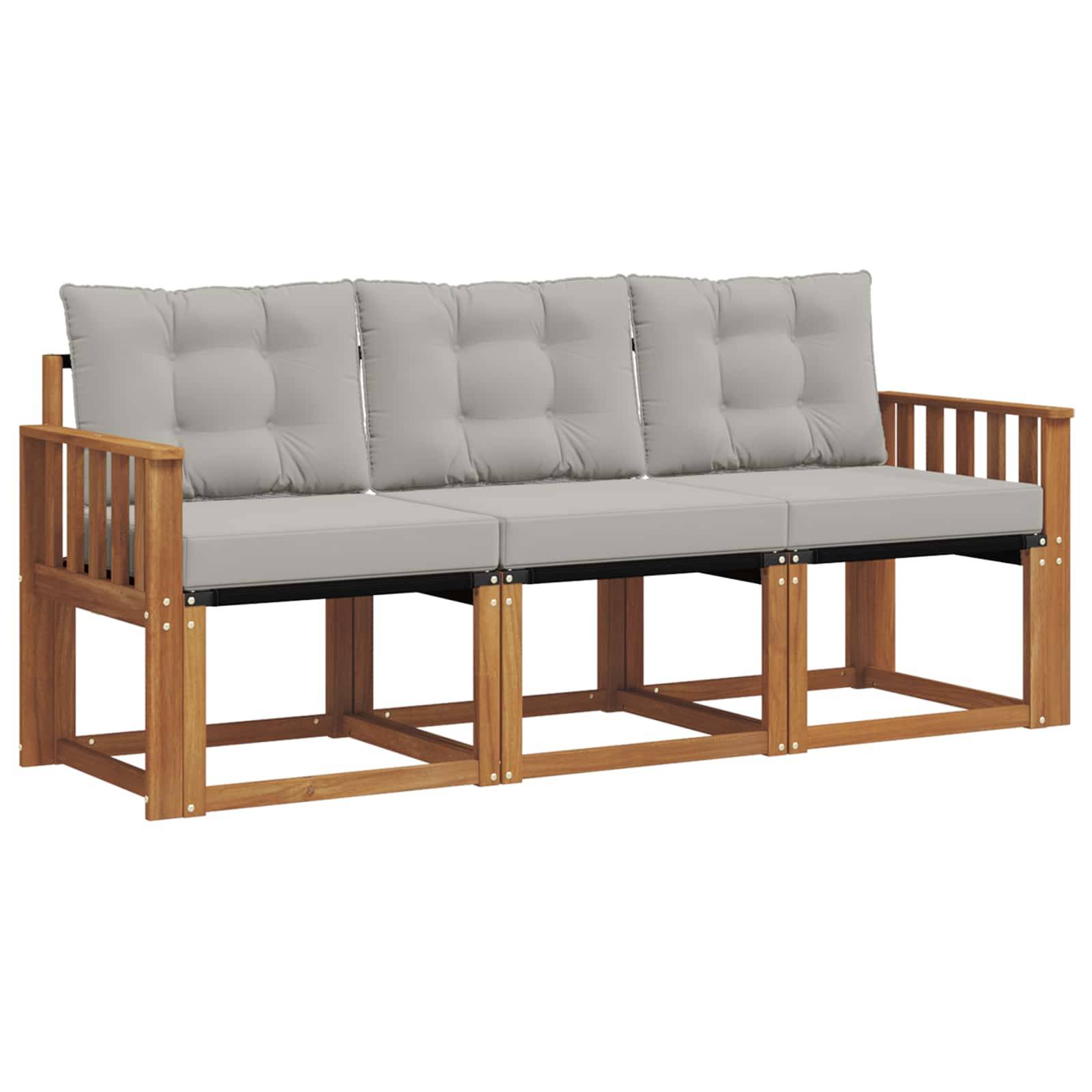 vidaXL Outdoor-Sofagarnitur mit Kissen 3 pcs Natürlich und Hellgrau