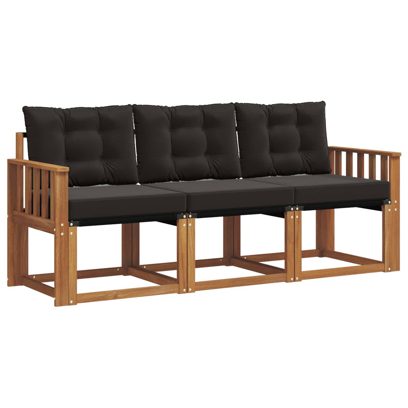 vidaXL Outdoor-Sofagarnitur mit Kissen 3 pcs Natürlich und Schwarz