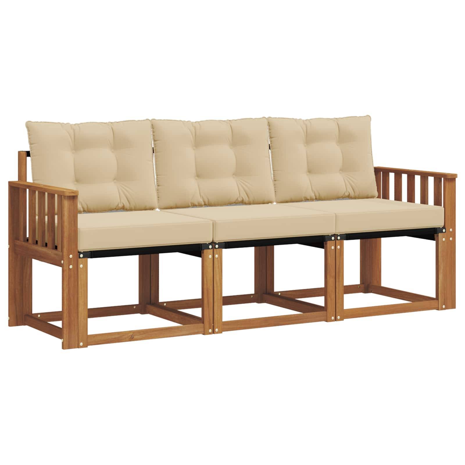 vidaXL Outdoor-Sofagarnitur mit Kissen 3 pcs Natur und Beige
