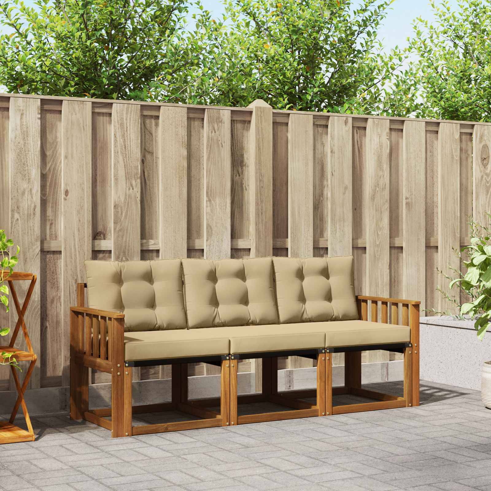 vidaXL Outdoor-Sofagarnitur mit Kissen 3 pcs Natur und Beige