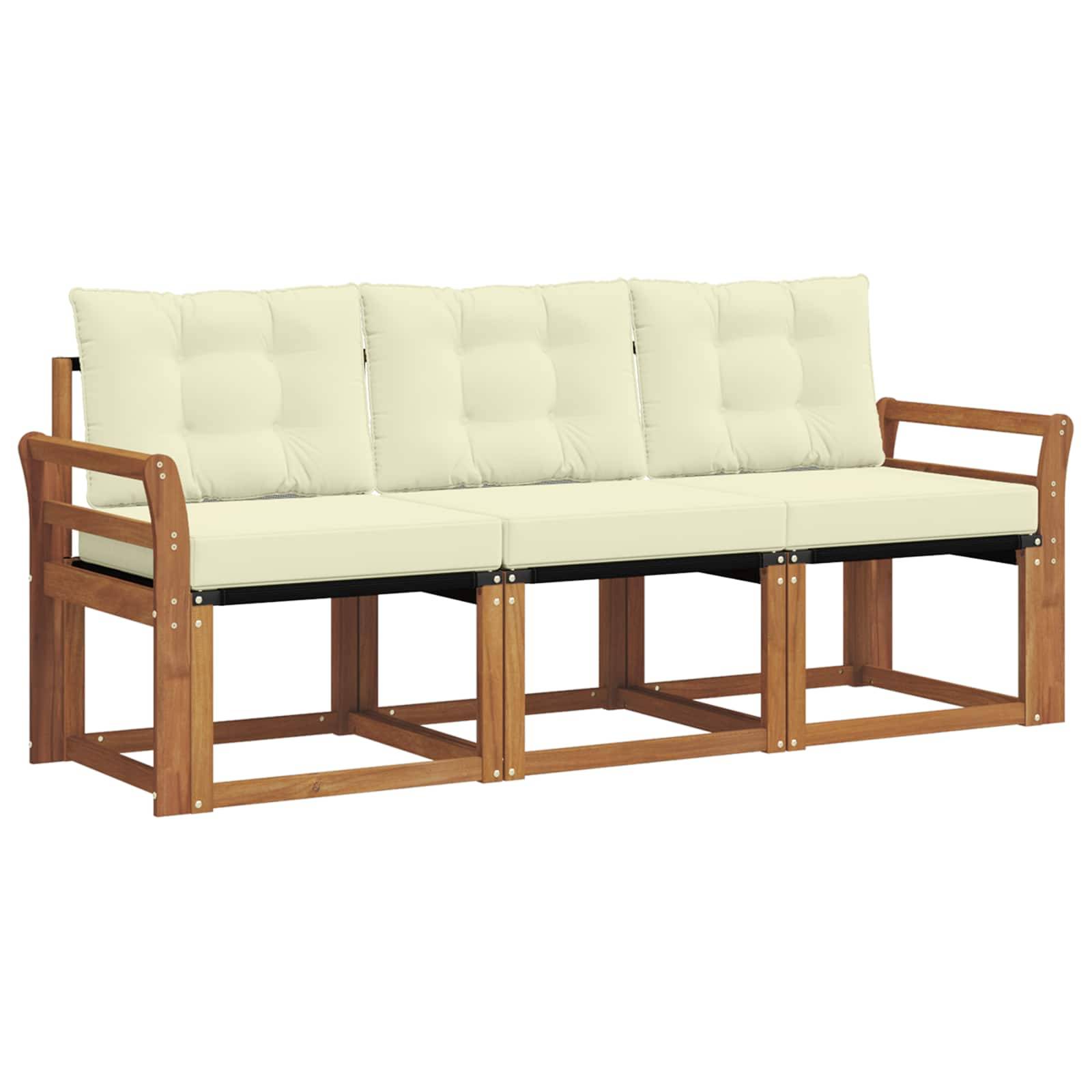 vidaXL Outdoor-Sofagarnitur mit Kissen 3 pcs Natur und Creme