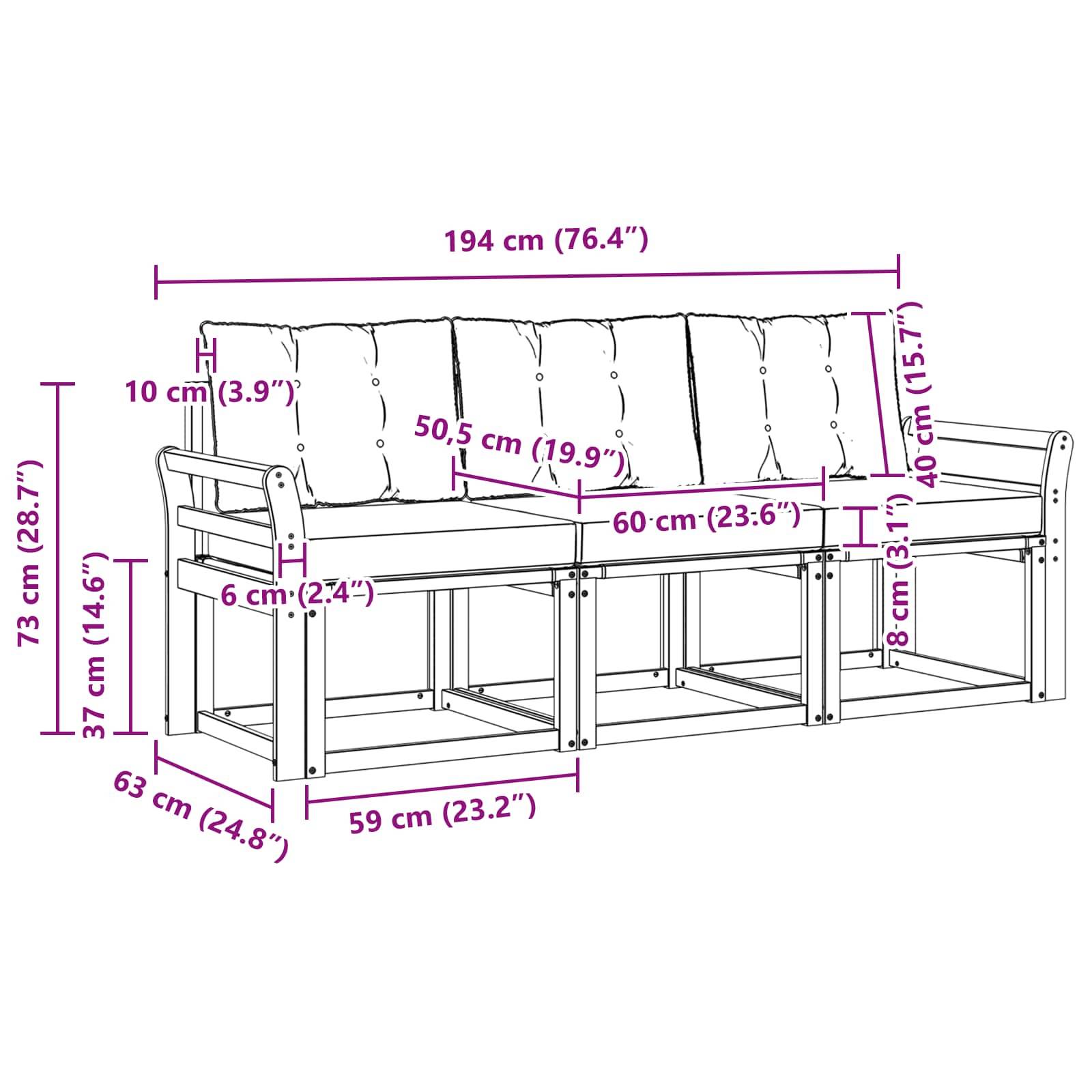 vidaXL Outdoor-Sofagarnitur mit Kissen 3 pcs Natürlich und Hellgrau