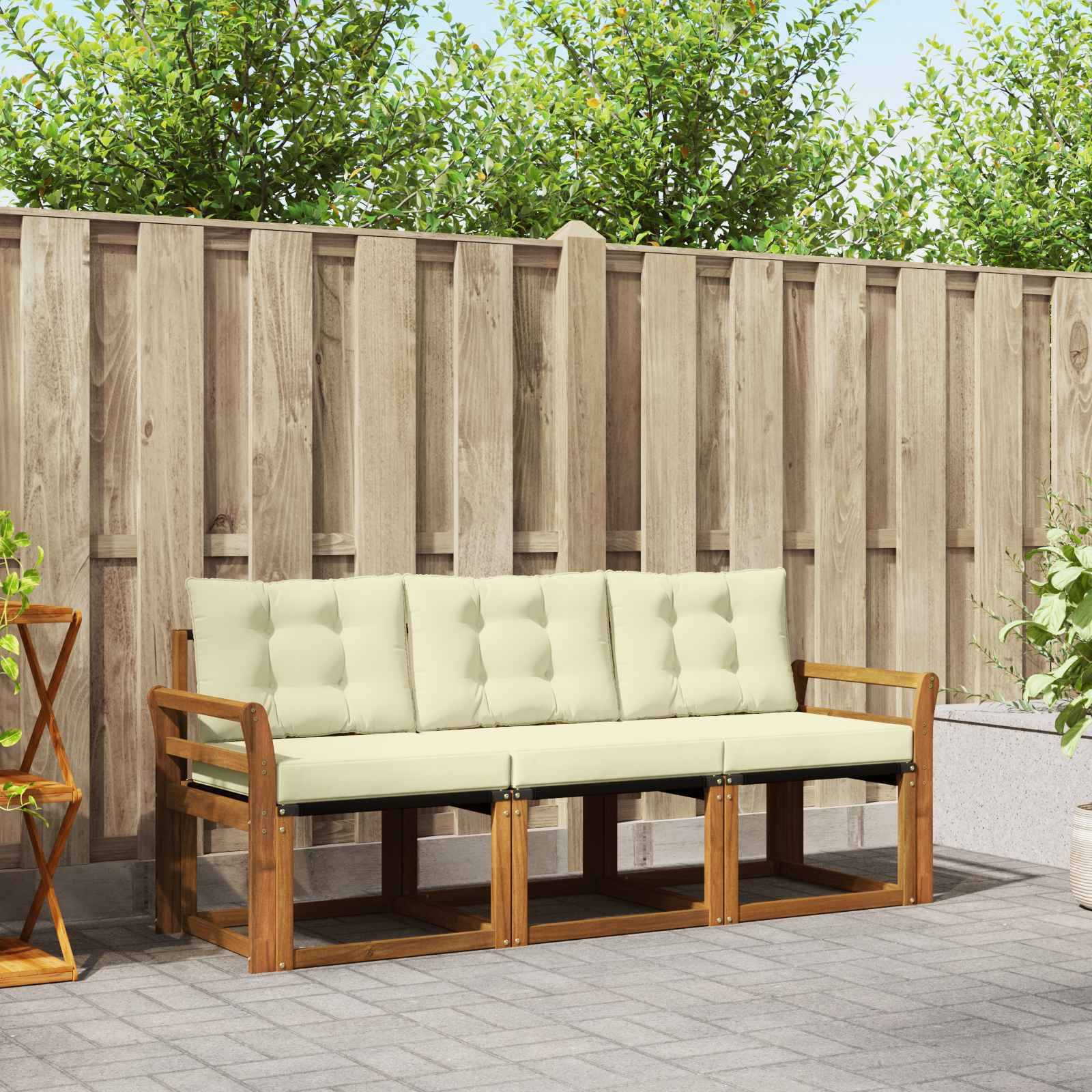 vidaXL Outdoor-Sofagarnitur mit Kissen 3 pcs Natur und Creme