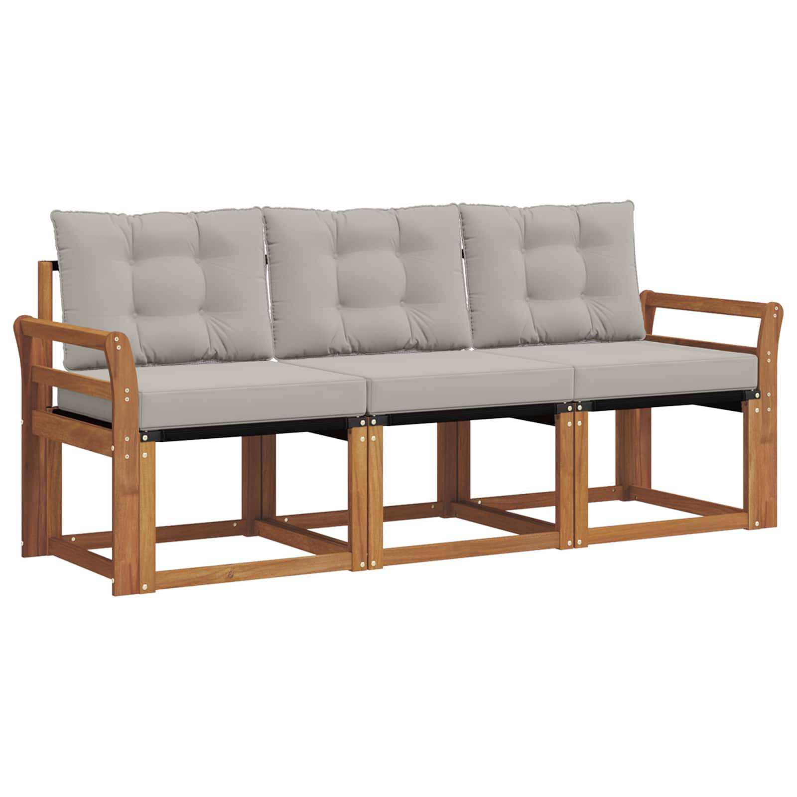 vidaXL Outdoor-Sofagarnitur mit Kissen 3 pcs Natürlich und Hellgrau