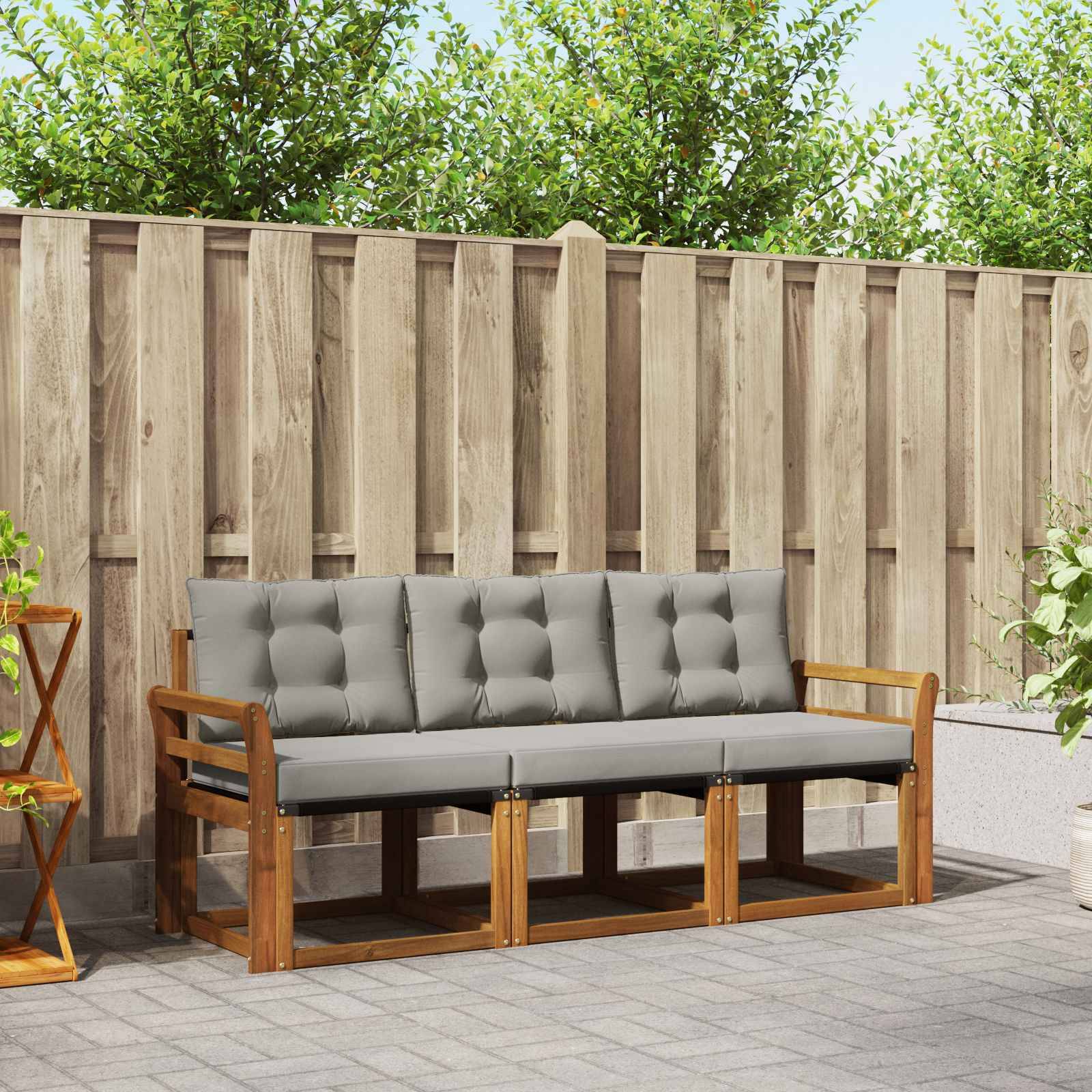vidaXL Outdoor-Sofagarnitur mit Kissen 3 pcs Natürlich und Hellgrau