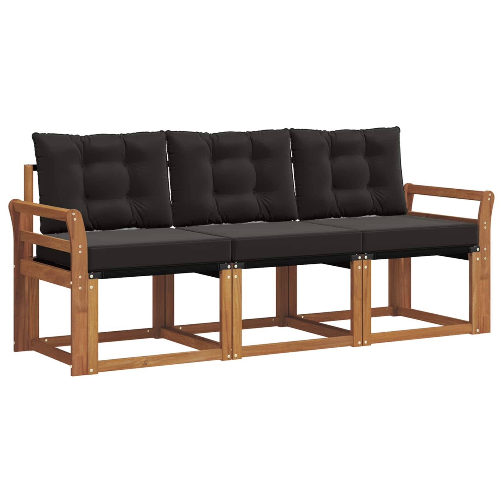 vidaXL Outdoor-Sofagarnitur mit Kissen 3 pcs Natürlich und Schwarz