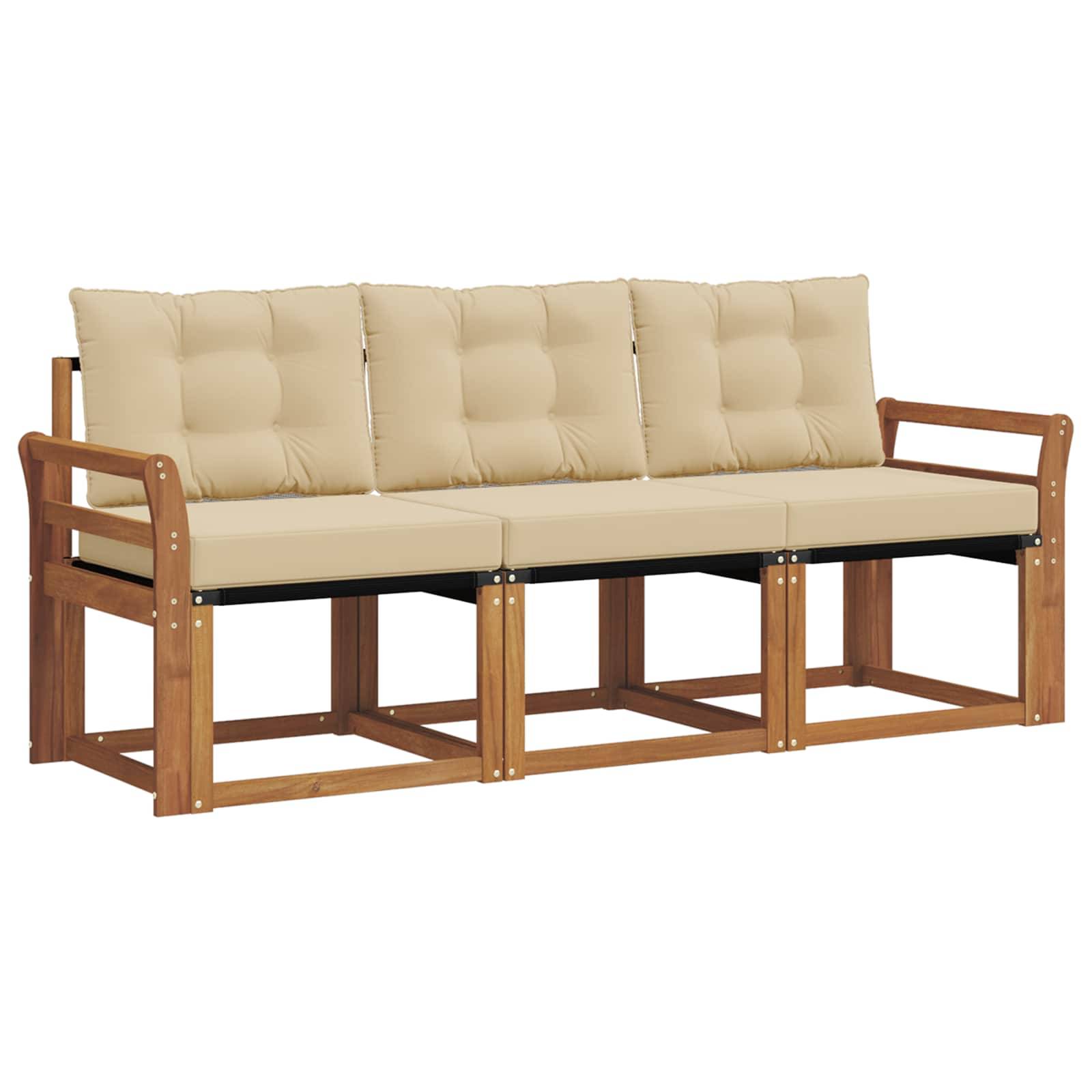 vidaXL Outdoor-Sofagarnitur mit Kissen 3 pcs Natur und Beige