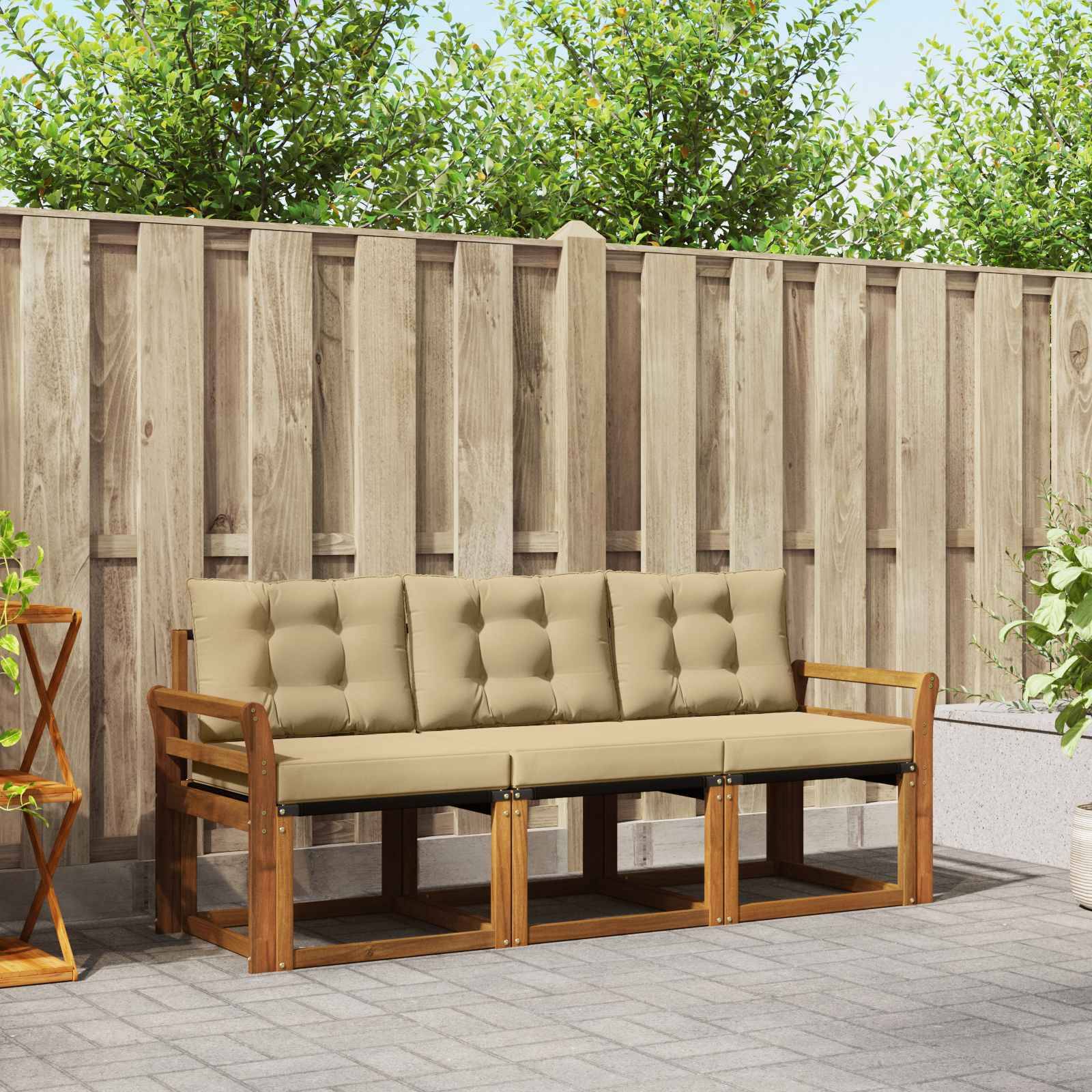 vidaXL Outdoor-Sofagarnitur mit Kissen 3 pcs Natur und Beige