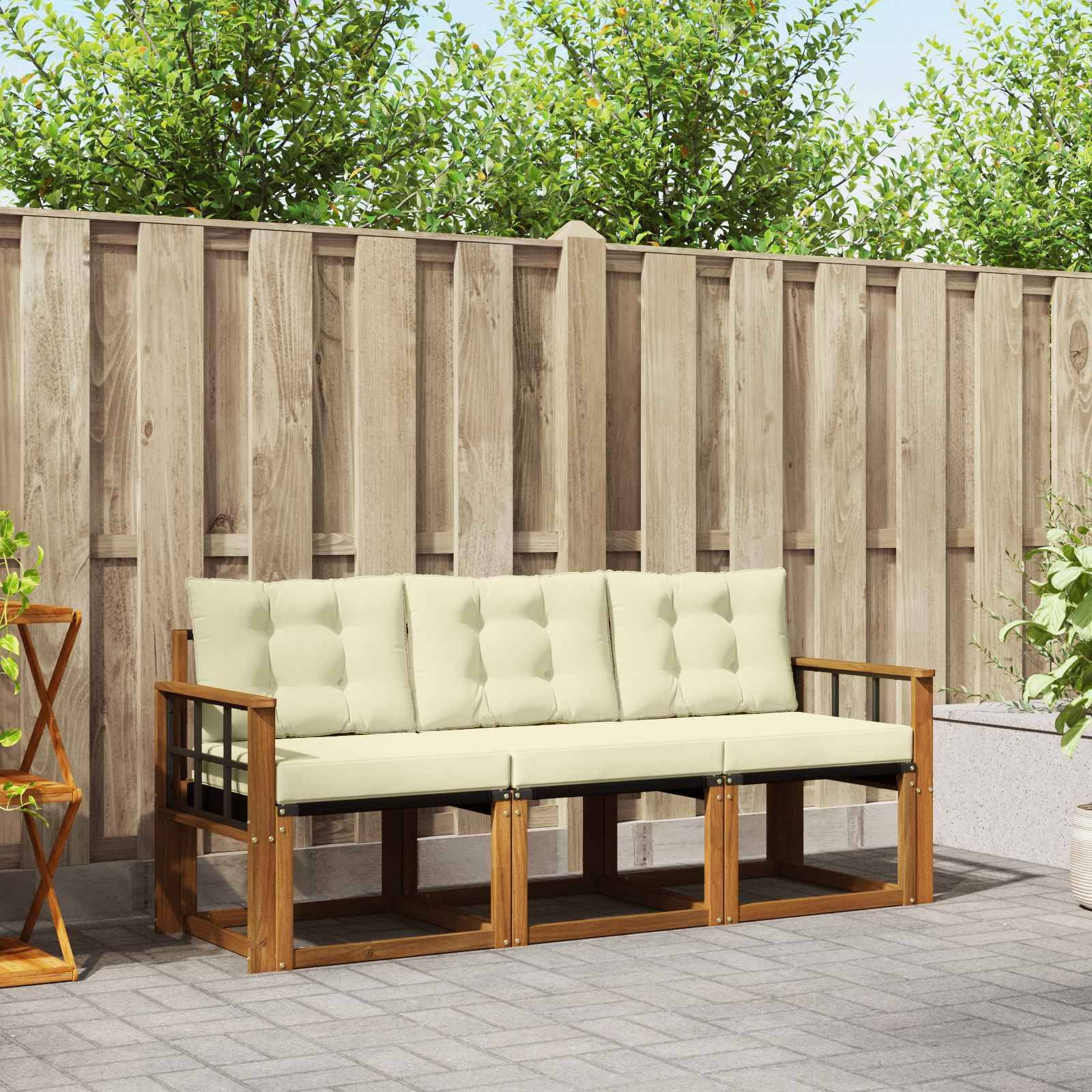 vidaXL Outdoor-Sofagarnitur mit Kissen 3 pcs Natur und Creme