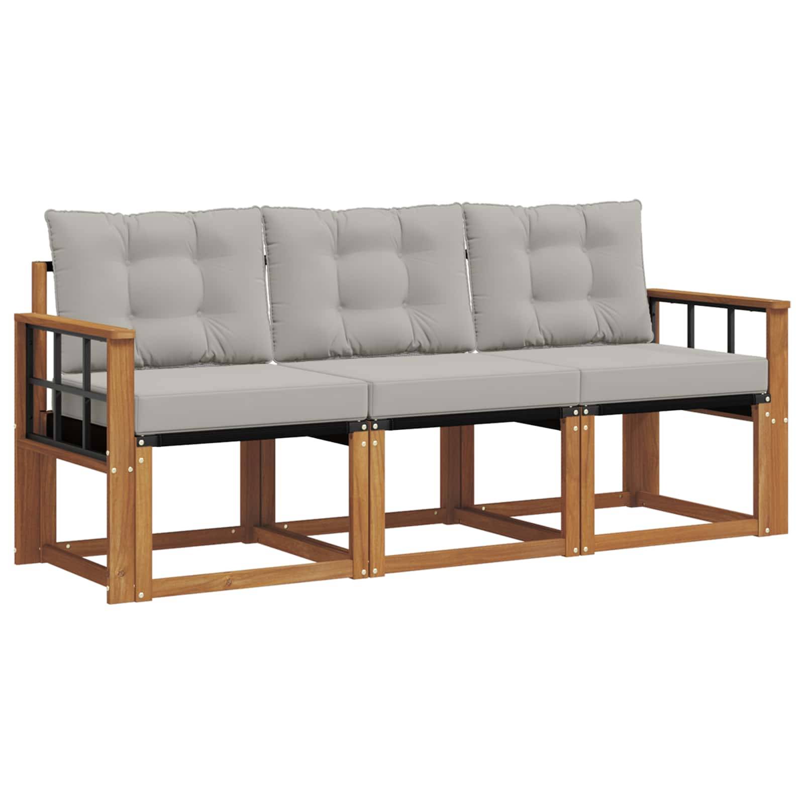 vidaXL Outdoor-Sofagarnitur mit Kissen 3 pcs Natürlich und Hellgrau