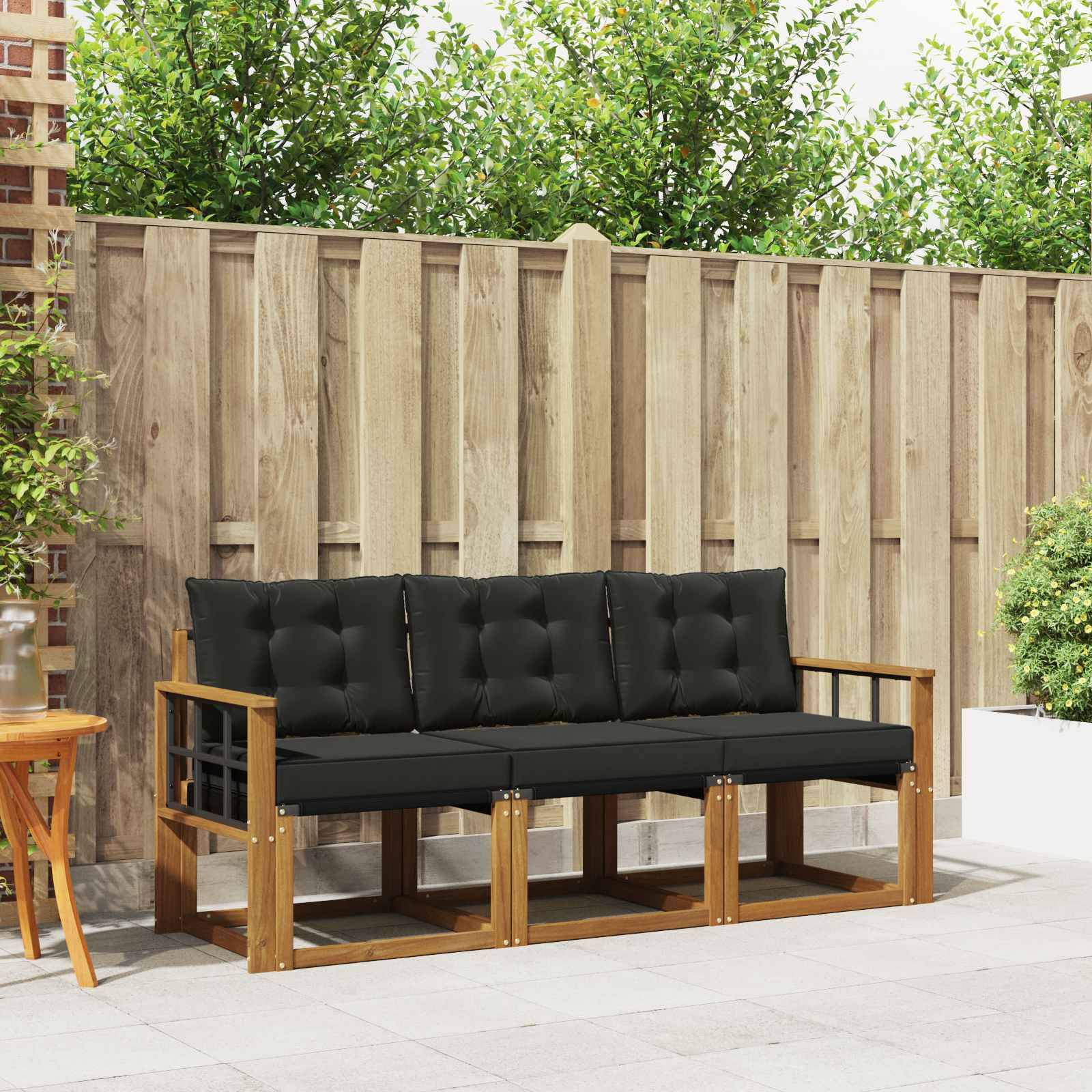 vidaXL Outdoor-Sofagarnitur mit Kissen 3 pcs Natürlich und Schwarz